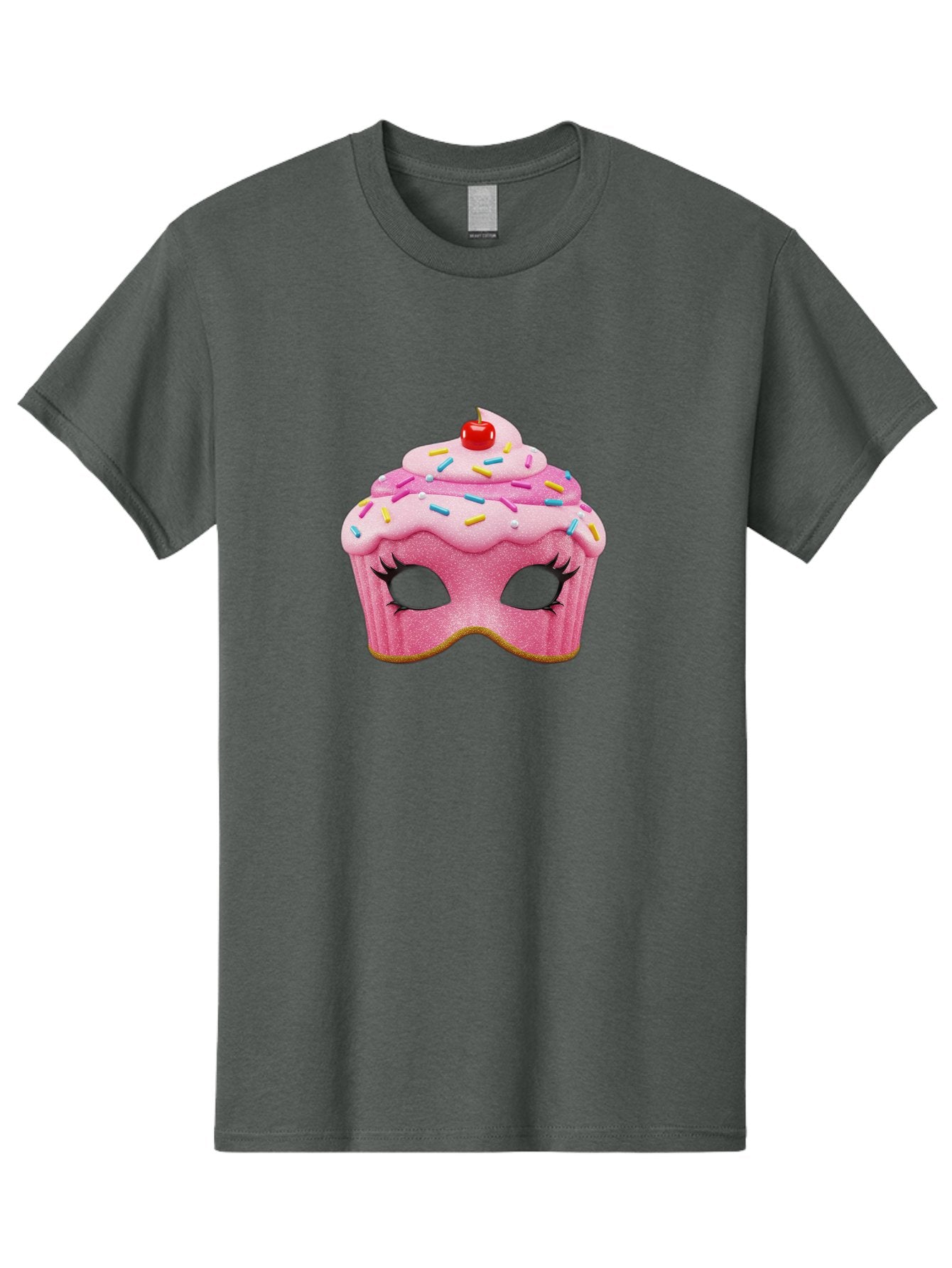 Cupcake-Mask Men'S Graphic Tee, 100% Cotton, Comfortable Casual Summer Wear, Machine Washable, Pink Cupcake Mask, Decorative Mask, Frosting And Sprinkles, Eye Holes, Mascara Lashes, Cherry On Top, Sweet Treats, Party Accessories, Costume Masks Bac957 9