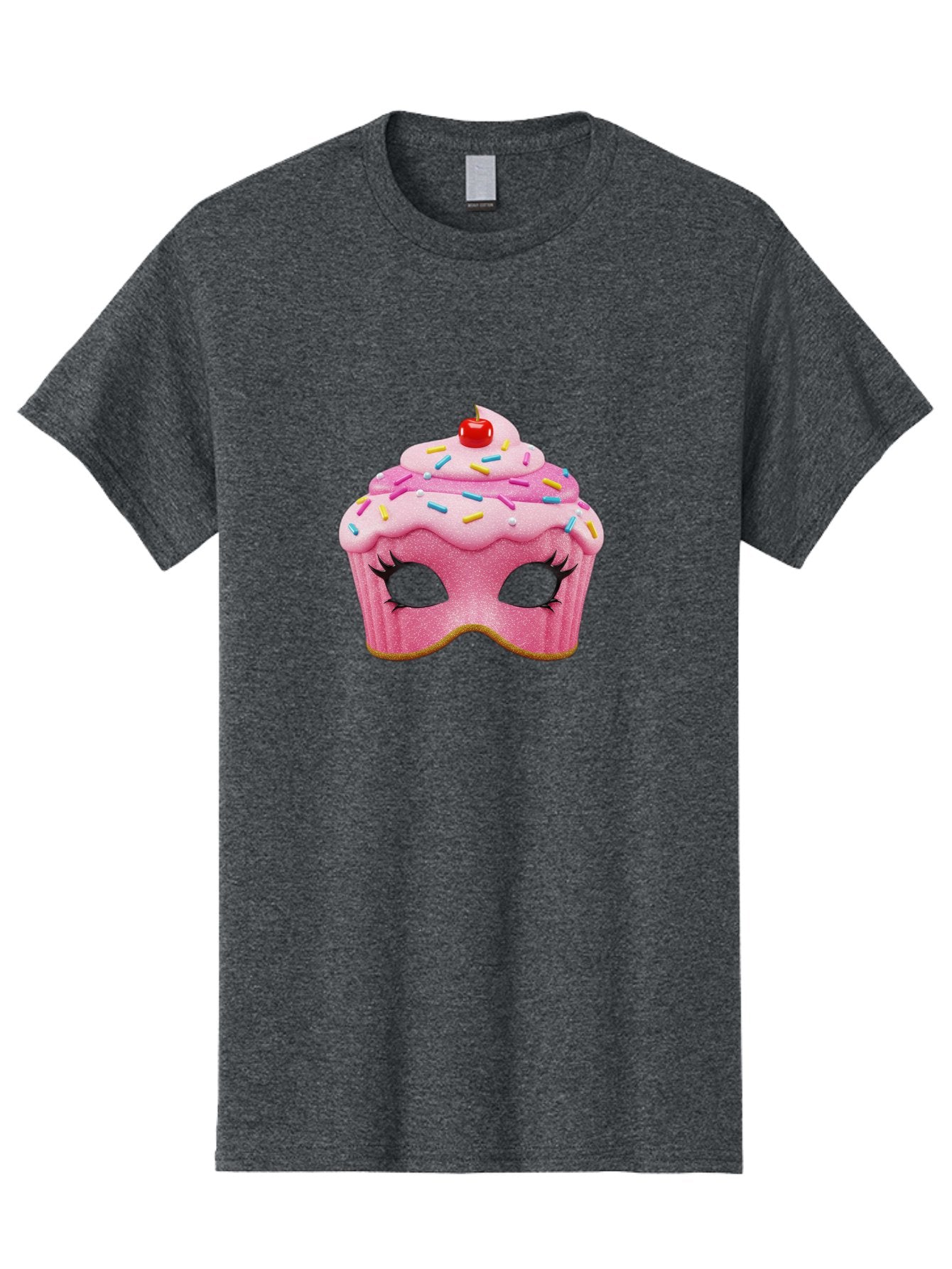 Cupcake-Mask Men'S Graphic Tee, 100% Cotton, Comfortable Casual Summer Wear, Machine Washable, Pink Cupcake Mask, Decorative Mask, Frosting And Sprinkles, Eye Holes, Mascara Lashes, Cherry On Top, Sweet Treats, Party Accessories, Costume Masks Bac957 6