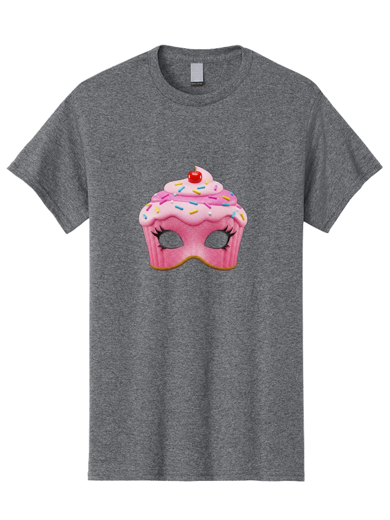 Cupcake-Mask Men'S Graphic Tee, 100% Cotton, Comfortable Casual Summer Wear, Machine Washable, Pink Cupcake Mask, Decorative Mask, Frosting And Sprinkles, Eye Holes, Mascara Lashes, Cherry On Top, Sweet Treats, Party Accessories, Costume Masks Bac957 10