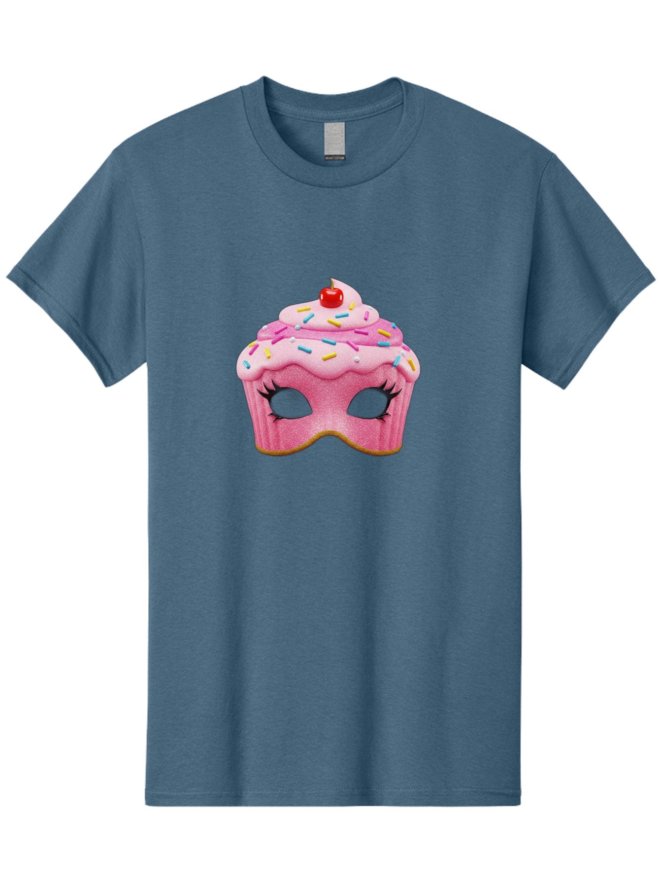 Cupcake-Mask Men'S Graphic Tee, 100% Cotton, Comfortable Casual Summer Wear, Machine Washable, Pink Cupcake Mask, Decorative Mask, Frosting And Sprinkles, Eye Holes, Mascara Lashes, Cherry On Top, Sweet Treats, Party Accessories, Costume Masks Bac957 13