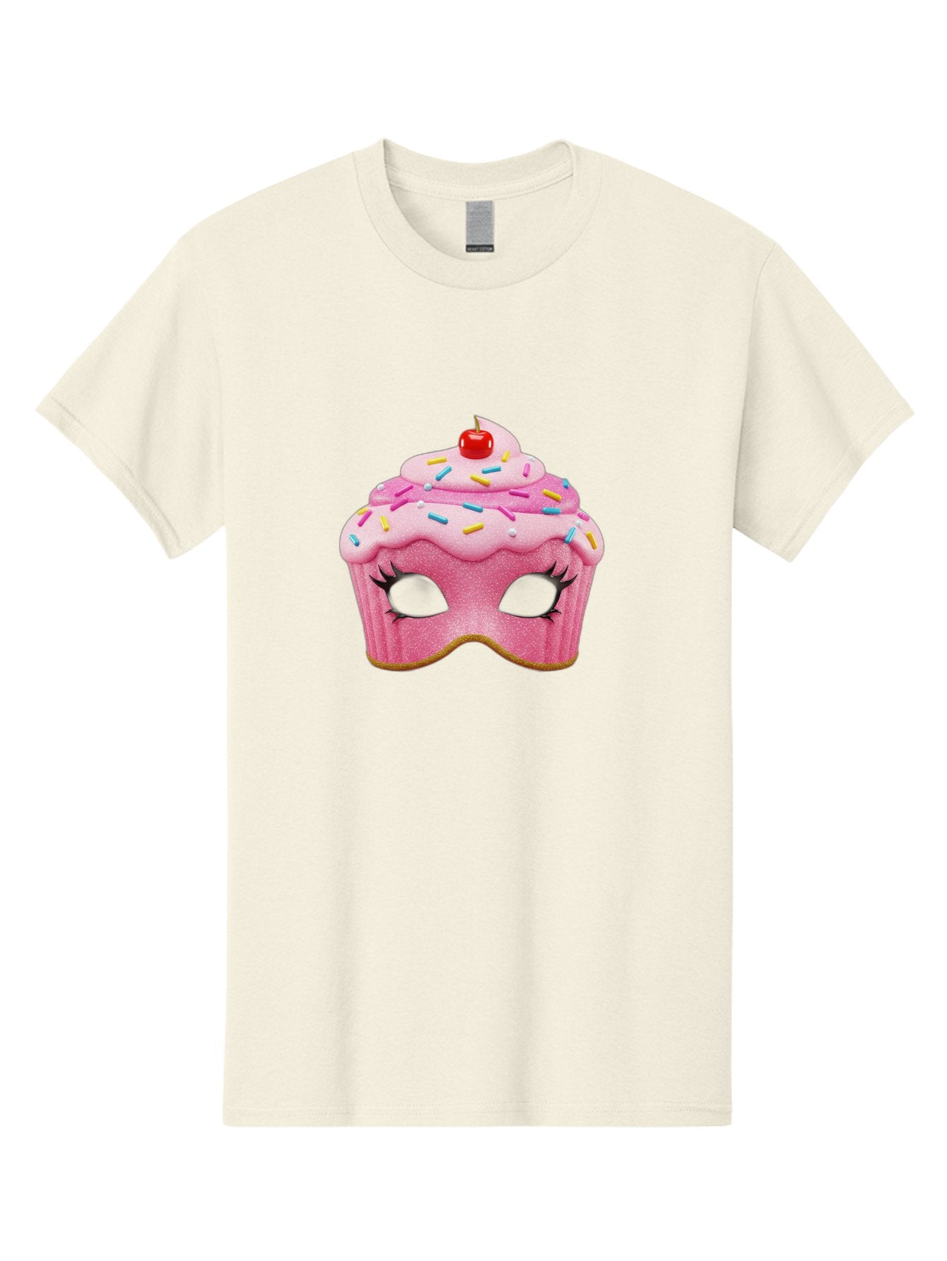 Cupcake-Mask Men'S Graphic Tee, 100% Cotton, Comfortable Casual Summer Wear, Machine Washable, Pink Cupcake Mask, Decorative Mask, Frosting And Sprinkles, Eye Holes, Mascara Lashes, Cherry On Top, Sweet Treats, Party Accessories, Costume Masks Bac957 7