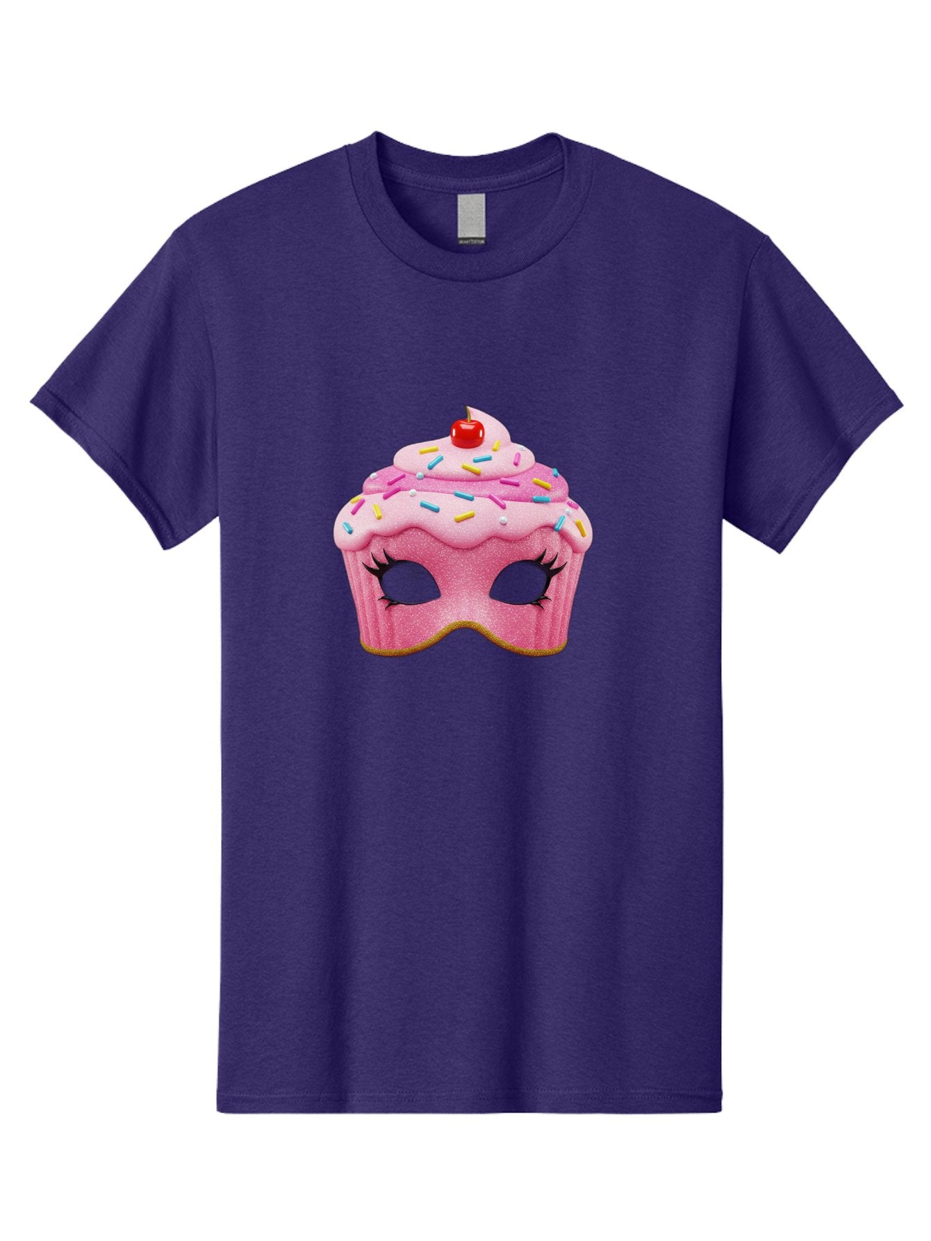 Cupcake-Mask Men'S Graphic Tee, 100% Cotton, Comfortable Casual Summer Wear, Machine Washable, Pink Cupcake Mask, Decorative Mask, Frosting And Sprinkles, Eye Holes, Mascara Lashes, Cherry On Top, Sweet Treats, Party Accessories, Costume Masks Bac957 3