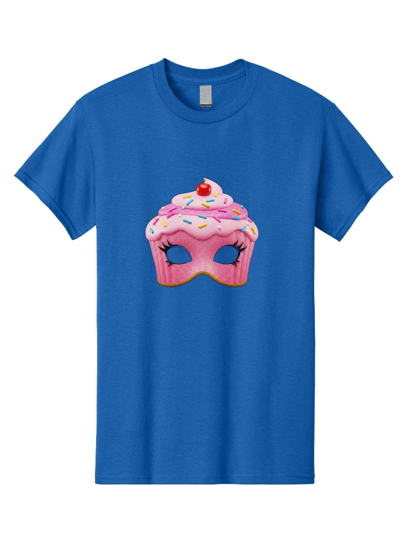Cupcake-Mask Men'S Graphic Tee, 100% Cotton, Comfortable Casual Summer Wear, Machine Washable, Pink Cupcake Mask, Decorative Mask, Frosting And Sprinkles, Eye Holes, Mascara Lashes, Cherry On Top, Sweet Treats, Party Accessories, Costume Masks Bac957 5