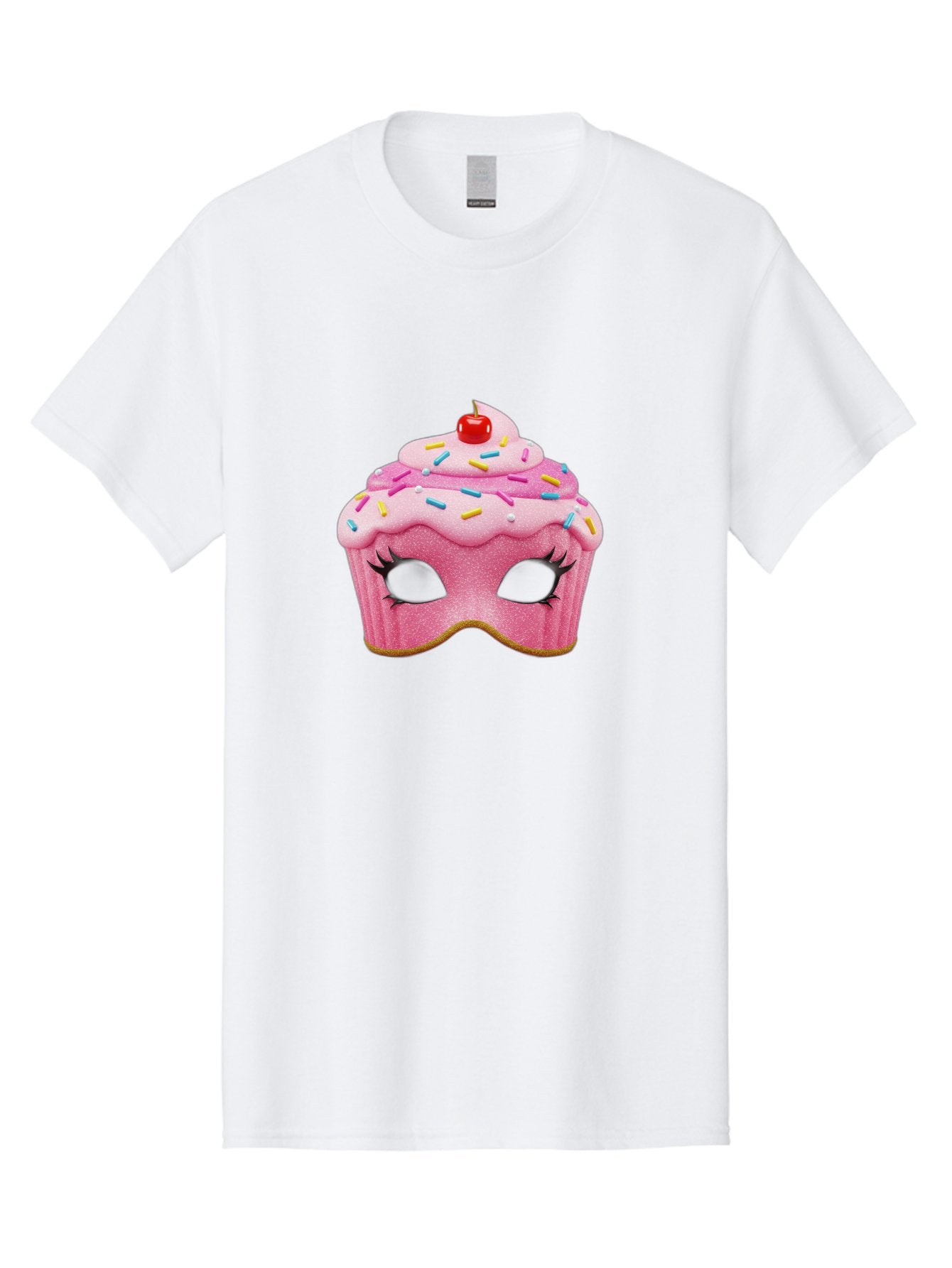 Cupcake-Mask Men'S Graphic Tee, 100% Cotton, Comfortable Casual Summer Wear, Machine Washable, Pink Cupcake Mask, Decorative Mask, Frosting And Sprinkles, Eye Holes, Mascara Lashes, Cherry On Top, Sweet Treats, Party Accessories, Costume Masks Bac957 8