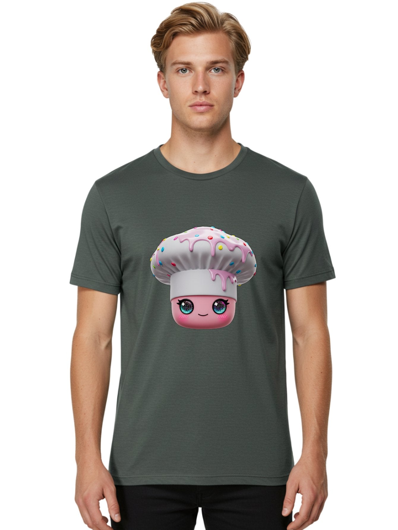 Cupcake Men'S Graphic Tee, 100% Cotton, Comfortable Casual Summer Wear, Machine Washable, Cartoon Cupcake, Cute Face, Sparkly Eyes, Pastel Colors, Sweet Treat, Dessert Illustration, Whimsical Design, Bakery Art, Foodie Graphics, Bac958 28