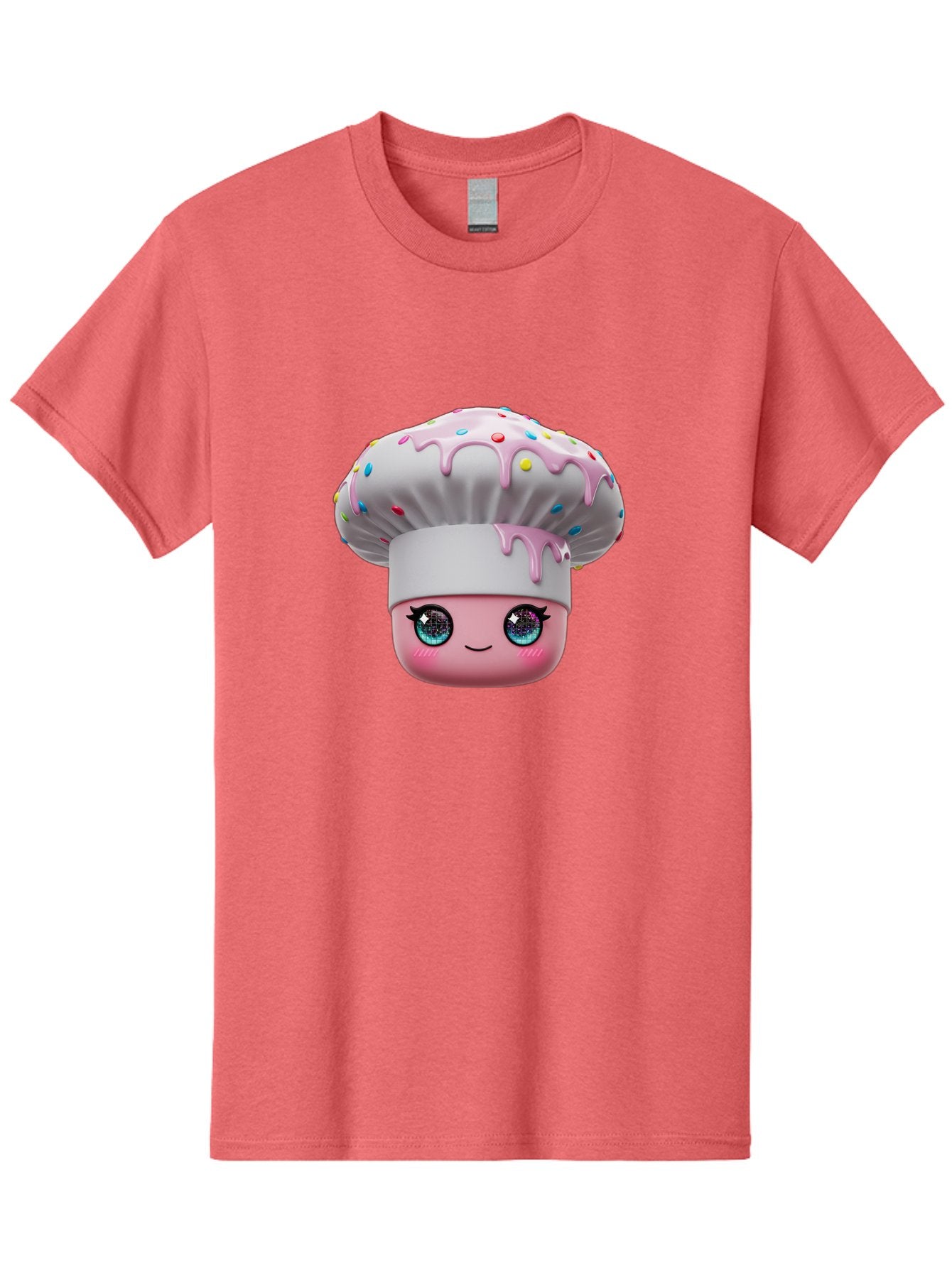 Cupcake Men'S Graphic Tee, 100% Cotton, Comfortable Casual Summer Wear, Machine Washable, Cartoon Cupcake, Cute Face, Sparkly Eyes, Pastel Colors, Sweet Treat, Dessert Illustration, Whimsical Design, Bakery Art, Foodie Graphics, Bac958 3