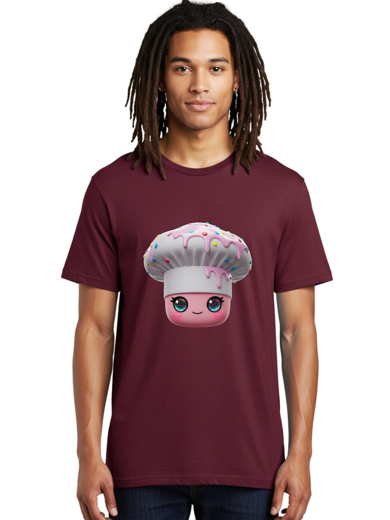 Cupcake Men'S Graphic Tee, 100% Cotton, Comfortable Casual Summer Wear, Machine Washable, Cartoon Cupcake, Cute Face, Sparkly Eyes, Pastel Colors, Sweet Treat, Dessert Illustration, Whimsical Design, Bakery Art, Foodie Graphics, Bac958 16
