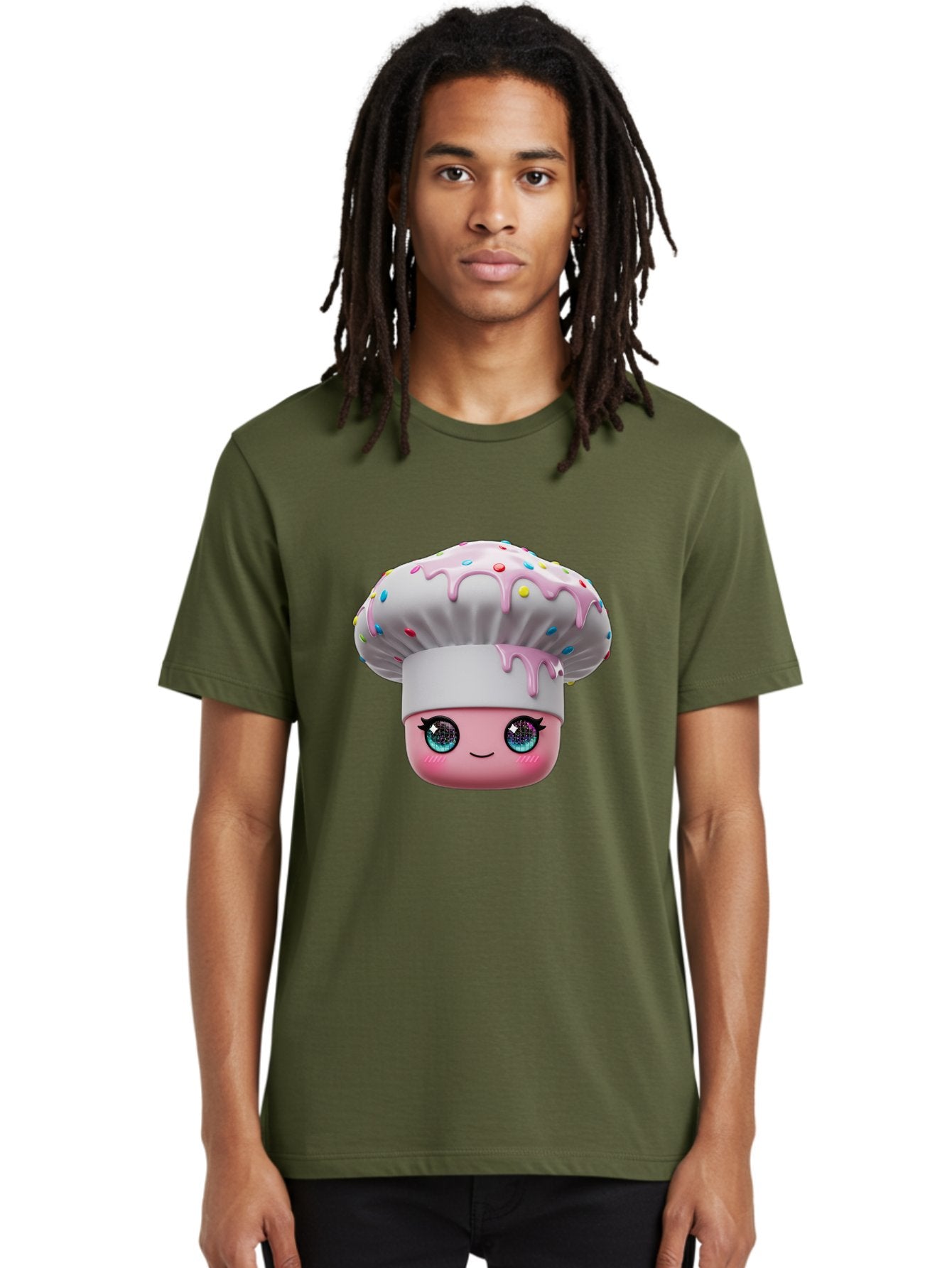 Cupcake Men'S Graphic Tee, 100% Cotton, Comfortable Casual Summer Wear, Machine Washable, Cartoon Cupcake, Cute Face, Sparkly Eyes, Pastel Colors, Sweet Treat, Dessert Illustration, Whimsical Design, Bakery Art, Foodie Graphics, Bac958 17