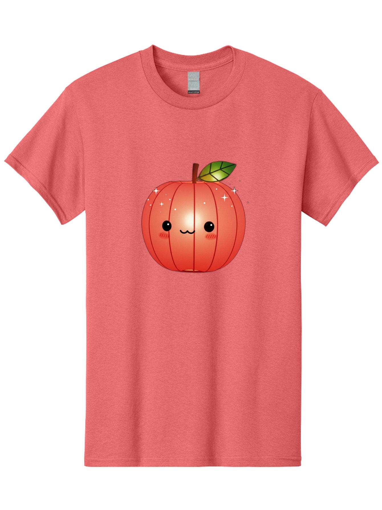 Cute-Apple Men'S Graphic Tee, 100% Cotton, Comfortable Casual Summer Wear, Machine Washable, Peach Fruit, Kawaii Character, Cartoon Style, Cute Face, Smiley Expression, Blushing Cheeks, Sparkles, Sweet Charm, Adorable Design Bac959 6