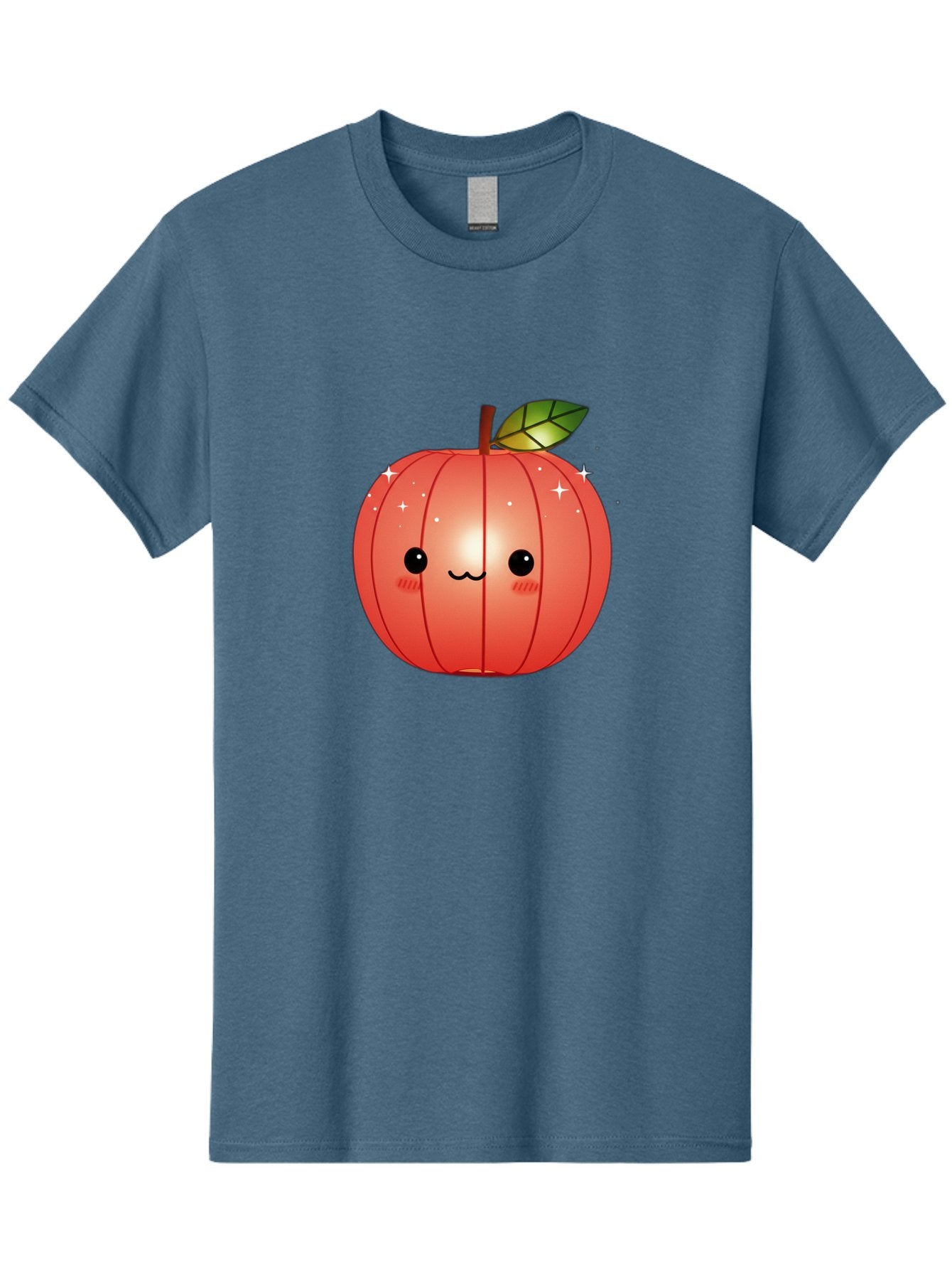 Cute-Apple Men'S Graphic Tee, 100% Cotton, Comfortable Casual Summer Wear, Machine Washable, Peach Fruit, Kawaii Character, Cartoon Style, Cute Face, Smiley Expression, Blushing Cheeks, Sparkles, Sweet Charm, Adorable Design Bac959 3