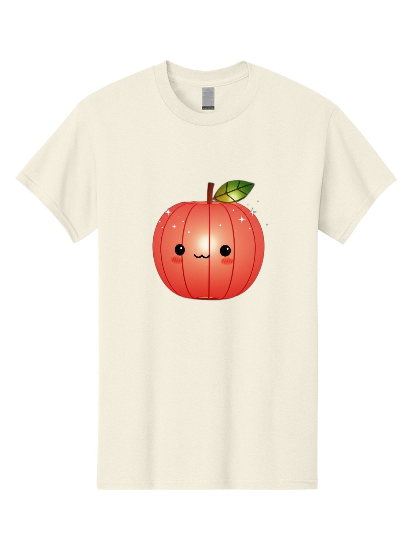 Cute-Apple Men'S Graphic Tee, 100% Cotton, Comfortable Casual Summer Wear, Machine Washable, Peach Fruit, Kawaii Character, Cartoon Style, Cute Face, Smiley Expression, Blushing Cheeks, Sparkles, Sweet Charm, Adorable Design Bac959 5
