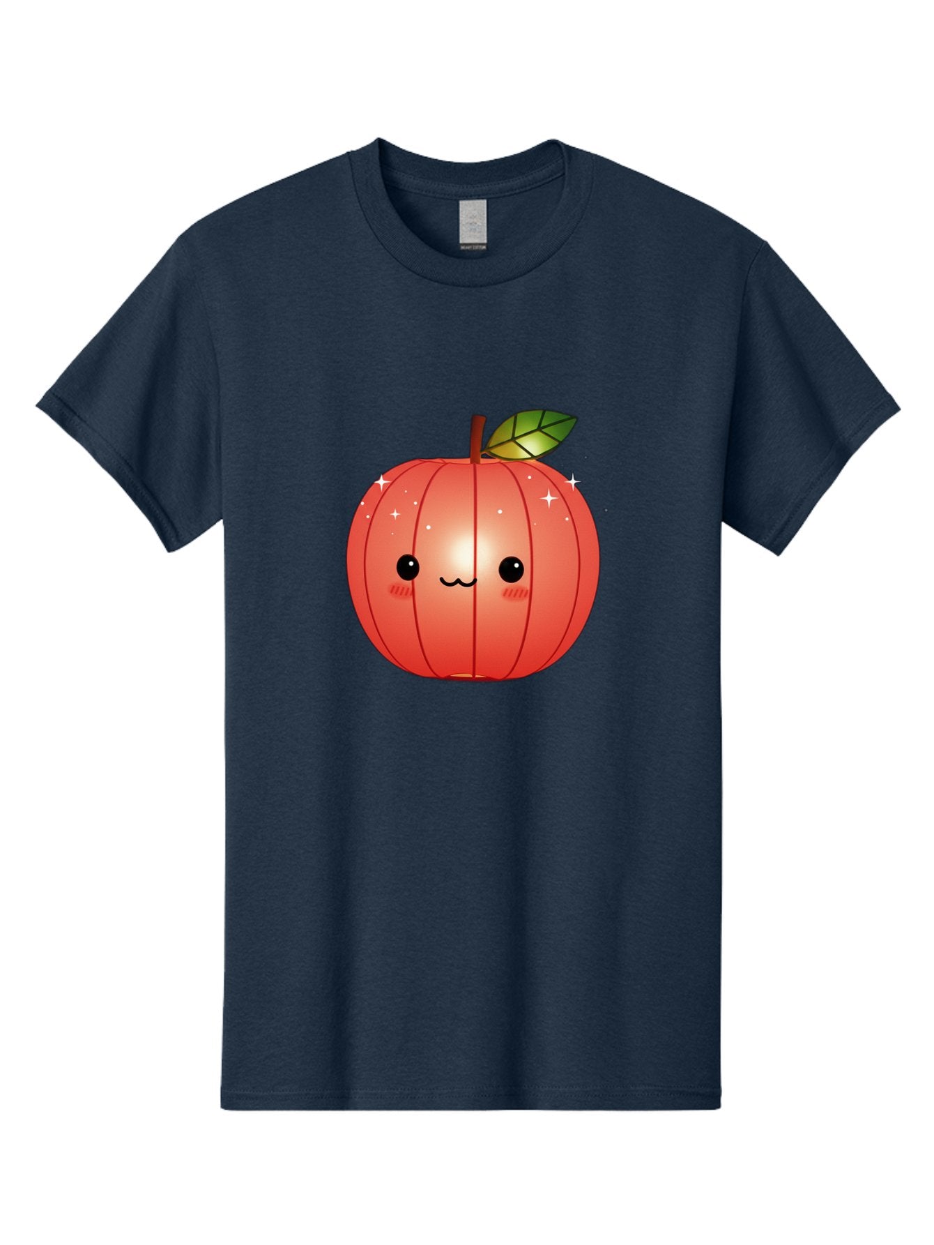 Cute-Apple Men'S Graphic Tee, 100% Cotton, Comfortable Casual Summer Wear, Machine Washable, Peach Fruit, Kawaii Character, Cartoon Style, Cute Face, Smiley Expression, Blushing Cheeks, Sparkles, Sweet Charm, Adorable Design Bac959