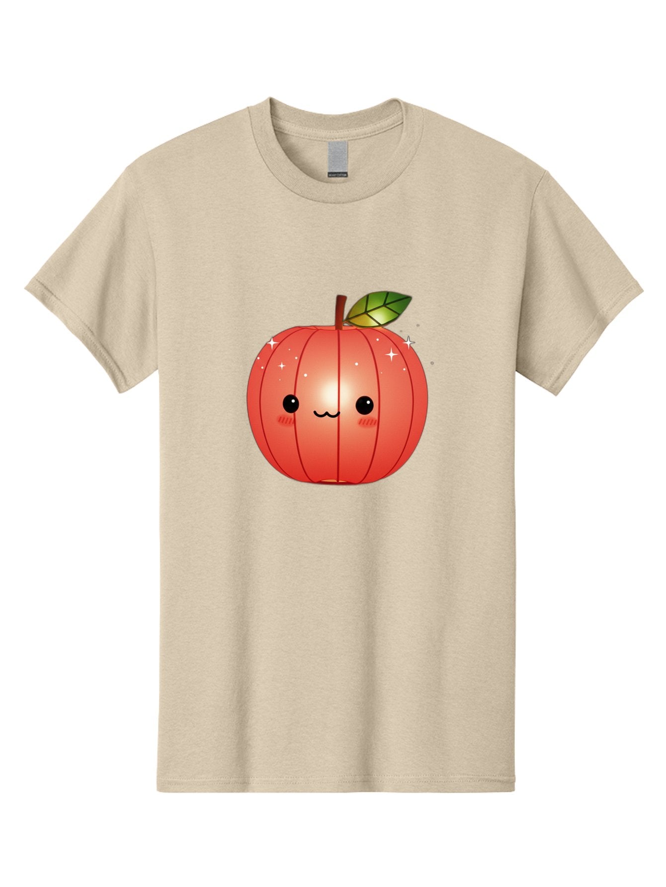 Cute-Apple Men'S Graphic Tee, 100% Cotton, Comfortable Casual Summer Wear, Machine Washable, Peach Fruit, Kawaii Character, Cartoon Style, Cute Face, Smiley Expression, Blushing Cheeks, Sparkles, Sweet Charm, Adorable Design Bac959 8