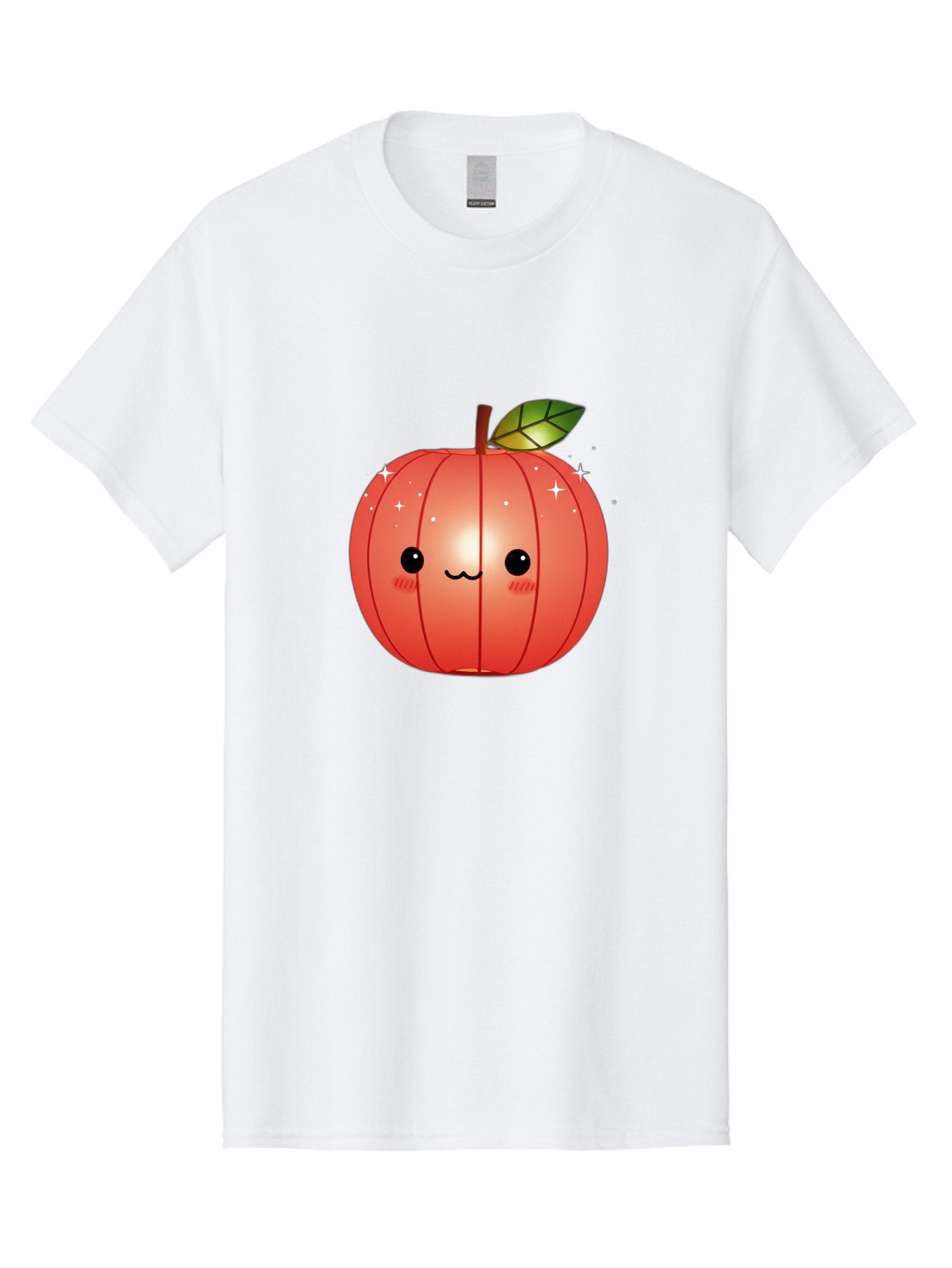 Cute-Apple Men'S Graphic Tee, 100% Cotton, Comfortable Casual Summer Wear, Machine Washable, Peach Fruit, Kawaii Character, Cartoon Style, Cute Face, Smiley Expression, Blushing Cheeks, Sparkles, Sweet Charm, Adorable Design Bac959 7
