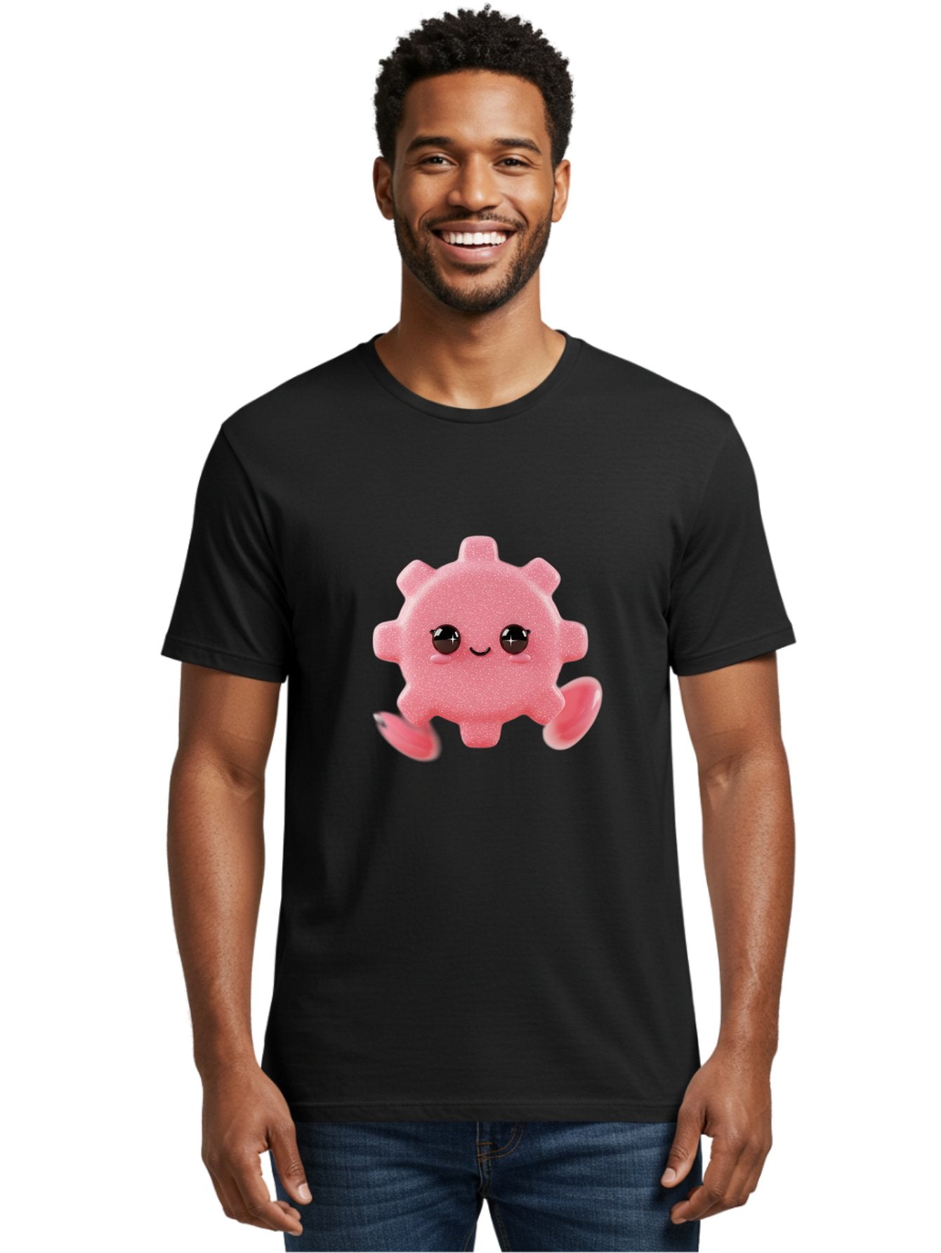 Cute-Axolotl Men'S Graphic Tee, 100% Cotton, Comfortable Casual Summer Wear, Machine Washable, Pink Axolotl, Cute Cartoon Character, Smiling Face, Sparkly Eyes, Playful Creature, Adorable Animal, Kawaii Character, Fluffy Texture, Bac960 28
