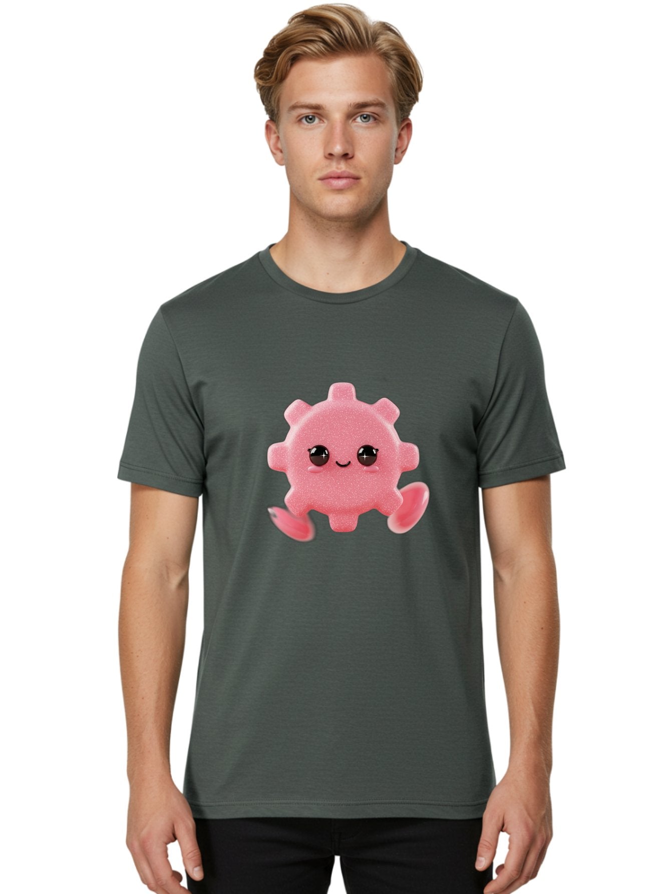 Cute-Axolotl Men'S Graphic Tee, 100% Cotton, Comfortable Casual Summer Wear, Machine Washable, Pink Axolotl, Cute Cartoon Character, Smiling Face, Sparkly Eyes, Playful Creature, Adorable Animal, Kawaii Character, Fluffy Texture, Bac960 22