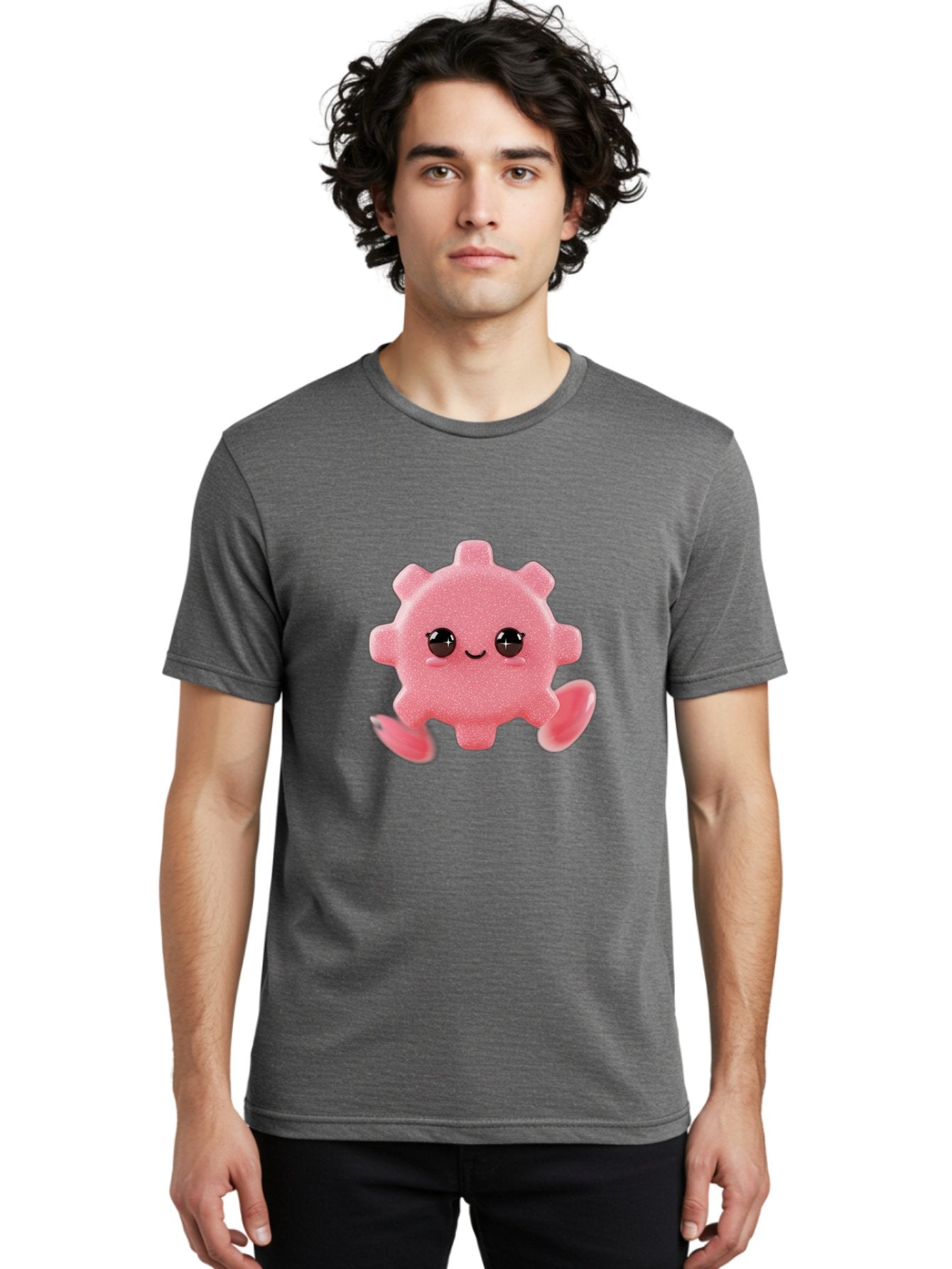Cute-Axolotl Men'S Graphic Tee, 100% Cotton, Comfortable Casual Summer Wear, Machine Washable, Pink Axolotl, Cute Cartoon Character, Smiling Face, Sparkly Eyes, Playful Creature, Adorable Animal, Kawaii Character, Fluffy Texture, Bac960 23