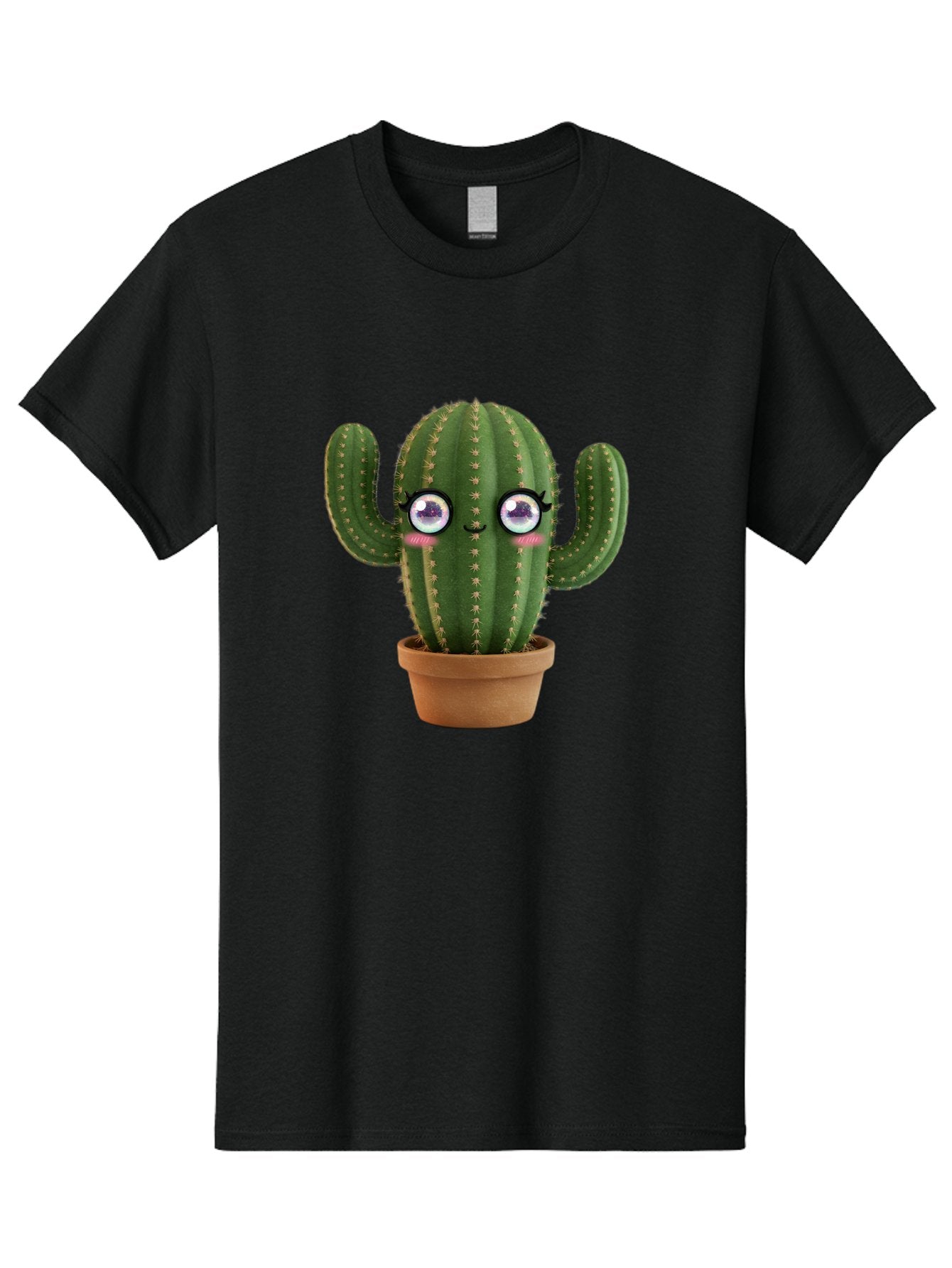 Cute-Cactus-1 Men'S Graphic Tee, 100% Cotton, Comfortable Casual Summer Wear, Machine Washable, Cartoon Cactus, Anthropomorphic Plant, Kawaii Character, Potted Cactus, Succulent Design, Funny Face, Cute Eyes, Terracotta Pot, Quirky Character, Bac961
