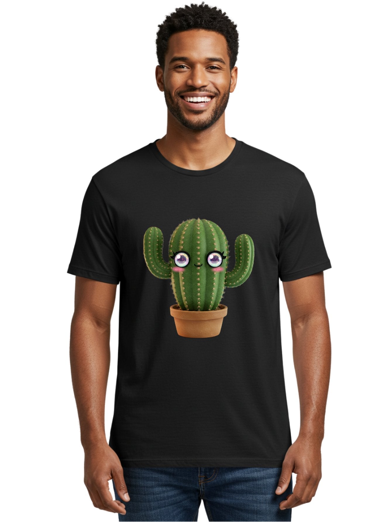 Cute-Cactus-1 Men'S Graphic Tee, 100% Cotton, Comfortable Casual Summer Wear, Machine Washable, Cartoon Cactus, Anthropomorphic Plant, Kawaii Character, Potted Cactus, Succulent Design, Funny Face, Cute Eyes, Terracotta Pot, Quirky Character, Bac961 21