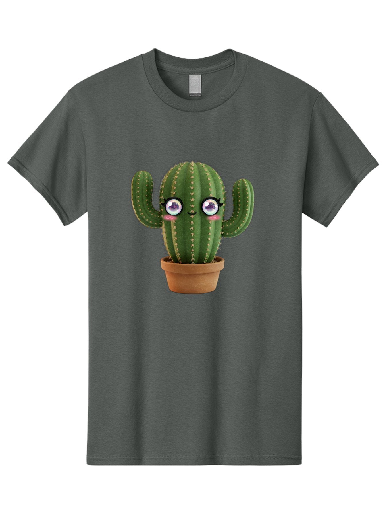 Cute-Cactus-1 Men'S Graphic Tee, 100% Cotton, Comfortable Casual Summer Wear, Machine Washable, Cartoon Cactus, Anthropomorphic Plant, Kawaii Character, Potted Cactus, Succulent Design, Funny Face, Cute Eyes, Terracotta Pot, Quirky Character, Bac961 6