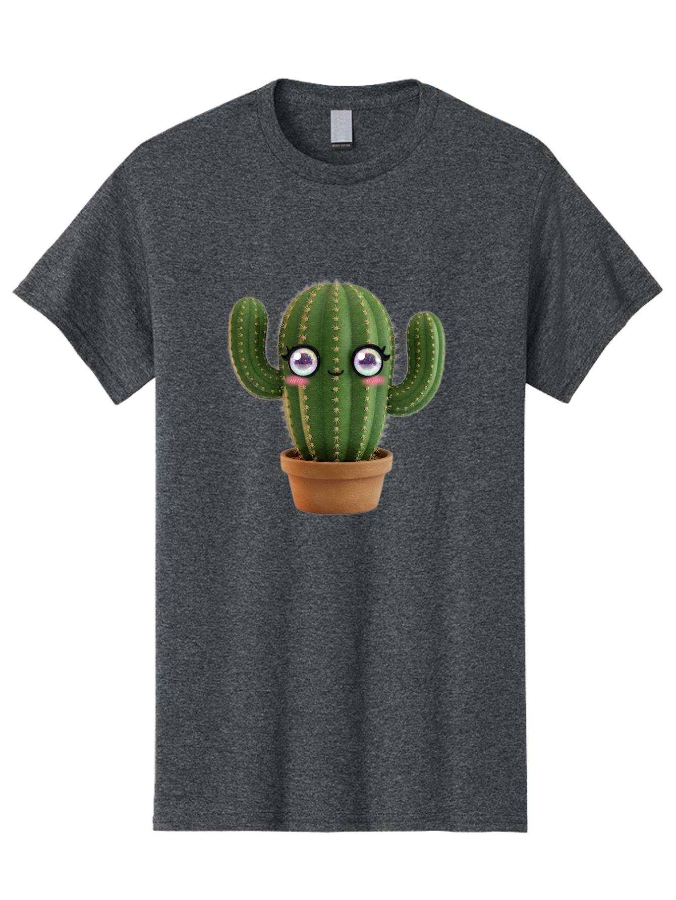 Cute-Cactus-1 Men'S Graphic Tee, 100% Cotton, Comfortable Casual Summer Wear, Machine Washable, Cartoon Cactus, Anthropomorphic Plant, Kawaii Character, Potted Cactus, Succulent Design, Funny Face, Cute Eyes, Terracotta Pot, Quirky Character, Bac961 6