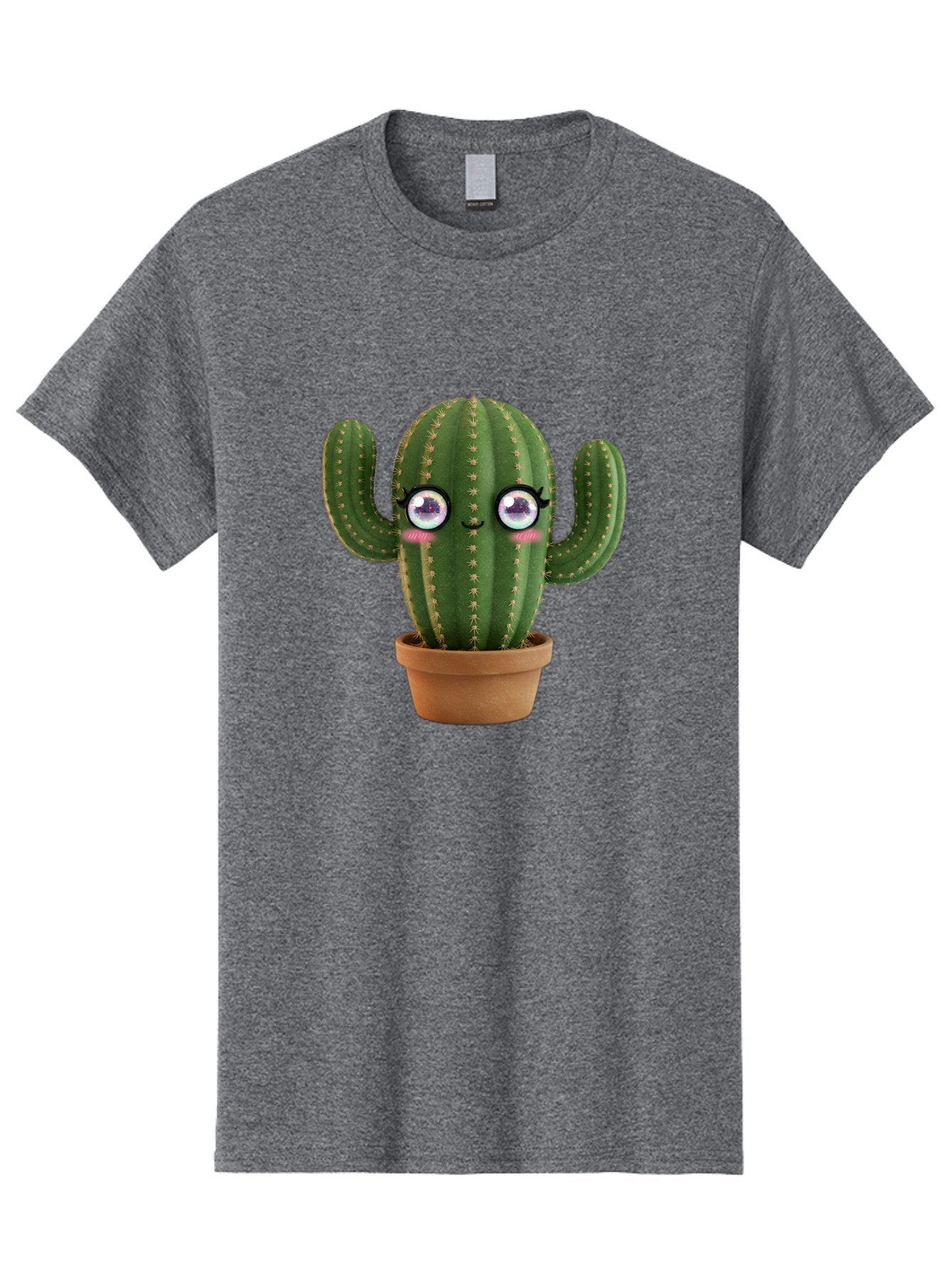 Cute-Cactus-1 Men'S Graphic Tee, 100% Cotton, Comfortable Casual Summer Wear, Machine Washable, Cartoon Cactus, Anthropomorphic Plant, Kawaii Character, Potted Cactus, Succulent Design, Funny Face, Cute Eyes, Terracotta Pot, Quirky Character, Bac961 9