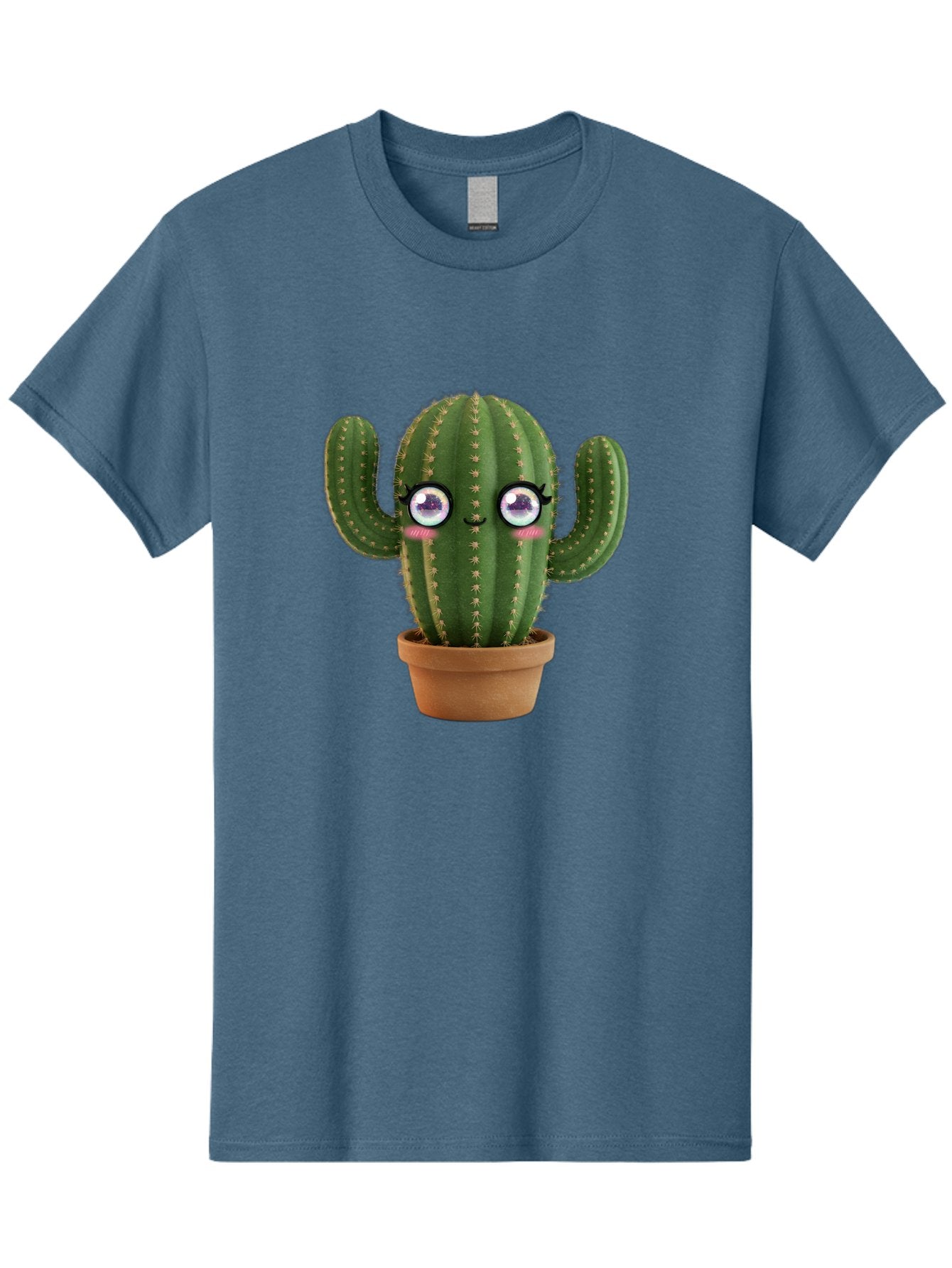 Cute-Cactus-1 Men'S Graphic Tee, 100% Cotton, Comfortable Casual Summer Wear, Machine Washable, Cartoon Cactus, Anthropomorphic Plant, Kawaii Character, Potted Cactus, Succulent Design, Funny Face, Cute Eyes, Terracotta Pot, Quirky Character, Bac961 3