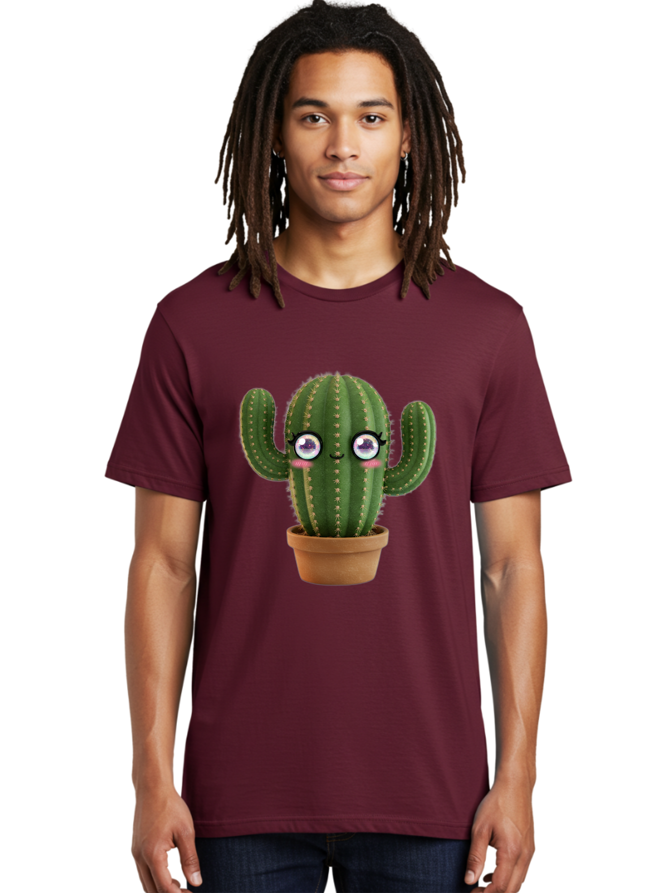 Cute-Cactus-1 Men'S Graphic Tee, 100% Cotton, Comfortable Casual Summer Wear, Machine Washable, Cartoon Cactus, Anthropomorphic Plant, Kawaii Character, Potted Cactus, Succulent Design, Funny Face, Cute Eyes, Terracotta Pot, Quirky Character, Bac961 29