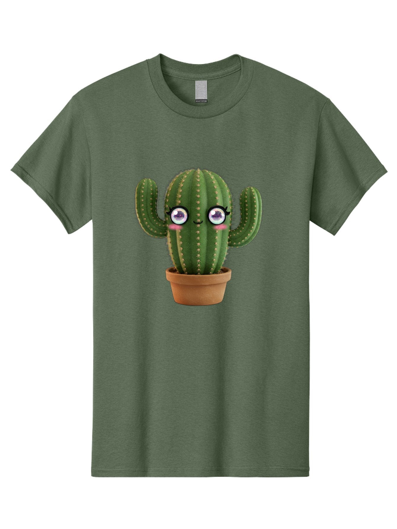 Cute-Cactus-1 Men'S Graphic Tee, 100% Cotton, Comfortable Casual Summer Wear, Machine Washable, Cartoon Cactus, Anthropomorphic Plant, Kawaii Character, Potted Cactus, Succulent Design, Funny Face, Cute Eyes, Terracotta Pot, Quirky Character, Bac961 5