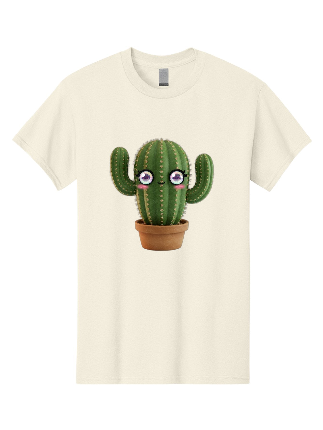 Cute-Cactus-1 Men'S Graphic Tee, 100% Cotton, Comfortable Casual Summer Wear, Machine Washable, Cartoon Cactus, Anthropomorphic Plant, Kawaii Character, Potted Cactus, Succulent Design, Funny Face, Cute Eyes, Terracotta Pot, Quirky Character, Bac961 7
