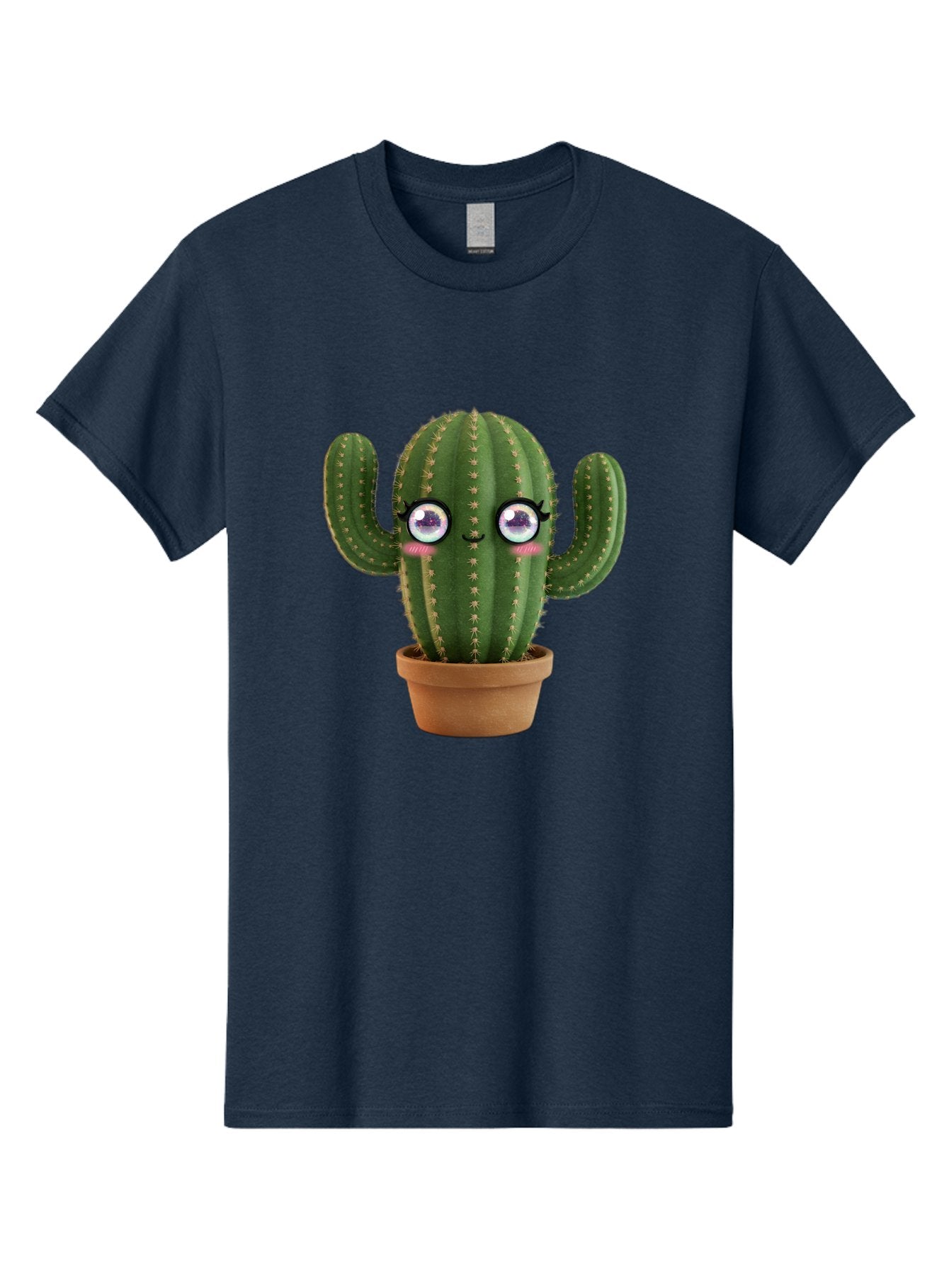 Cute-Cactus-1 Men'S Graphic Tee, 100% Cotton, Comfortable Casual Summer Wear, Machine Washable, Cartoon Cactus, Anthropomorphic Plant, Kawaii Character, Potted Cactus, Succulent Design, Funny Face, Cute Eyes, Terracotta Pot, Quirky Character, Bac961 14