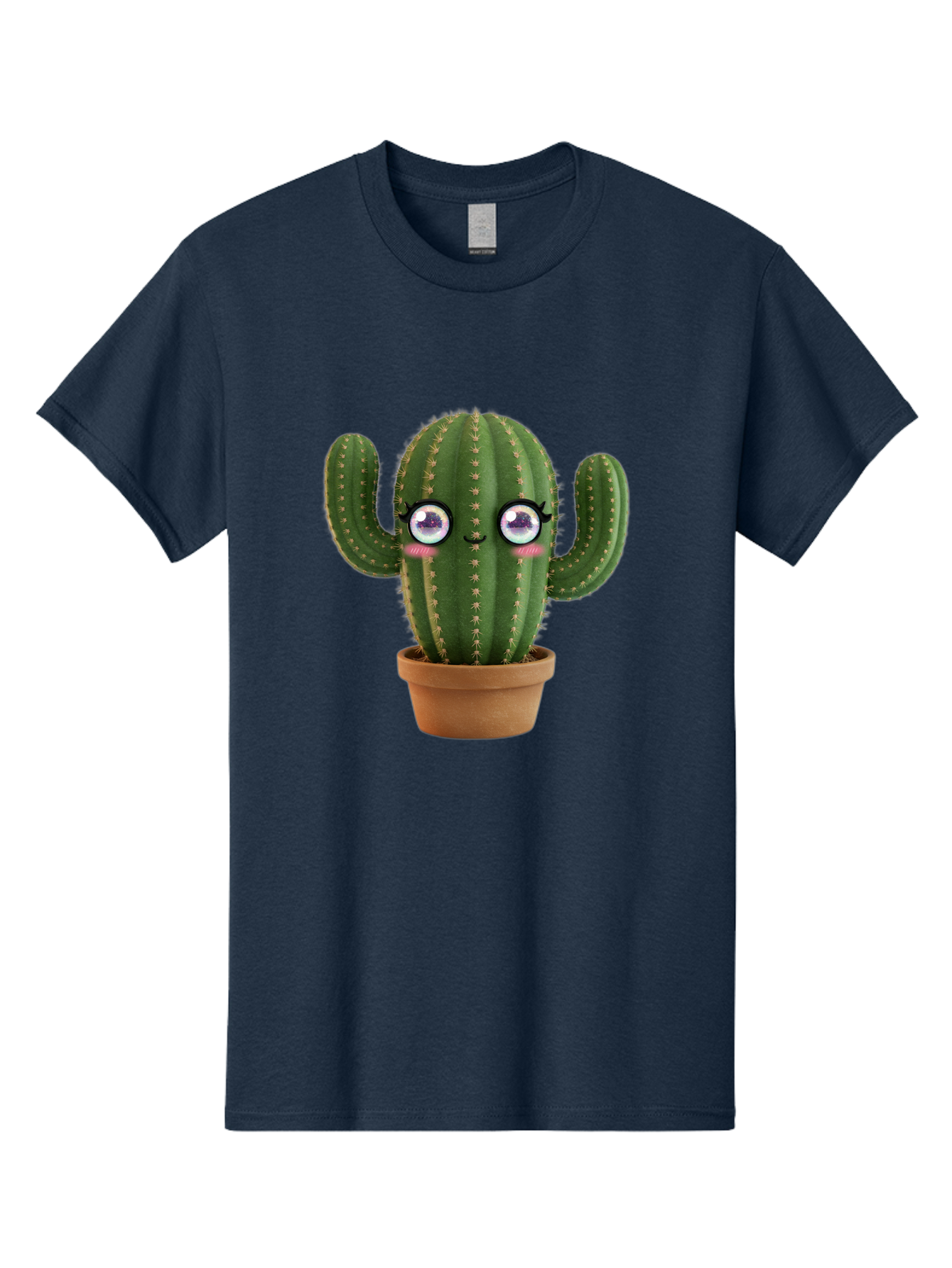 Cute-Cactus-1 Men'S Graphic Tee, 100% Cotton, Comfortable Casual Summer Wear, Machine Washable, Cartoon Cactus, Anthropomorphic Plant, Kawaii Character, Potted Cactus, Succulent Design, Funny Face, Cute Eyes, Terracotta Pot, Quirky Character, Bac961