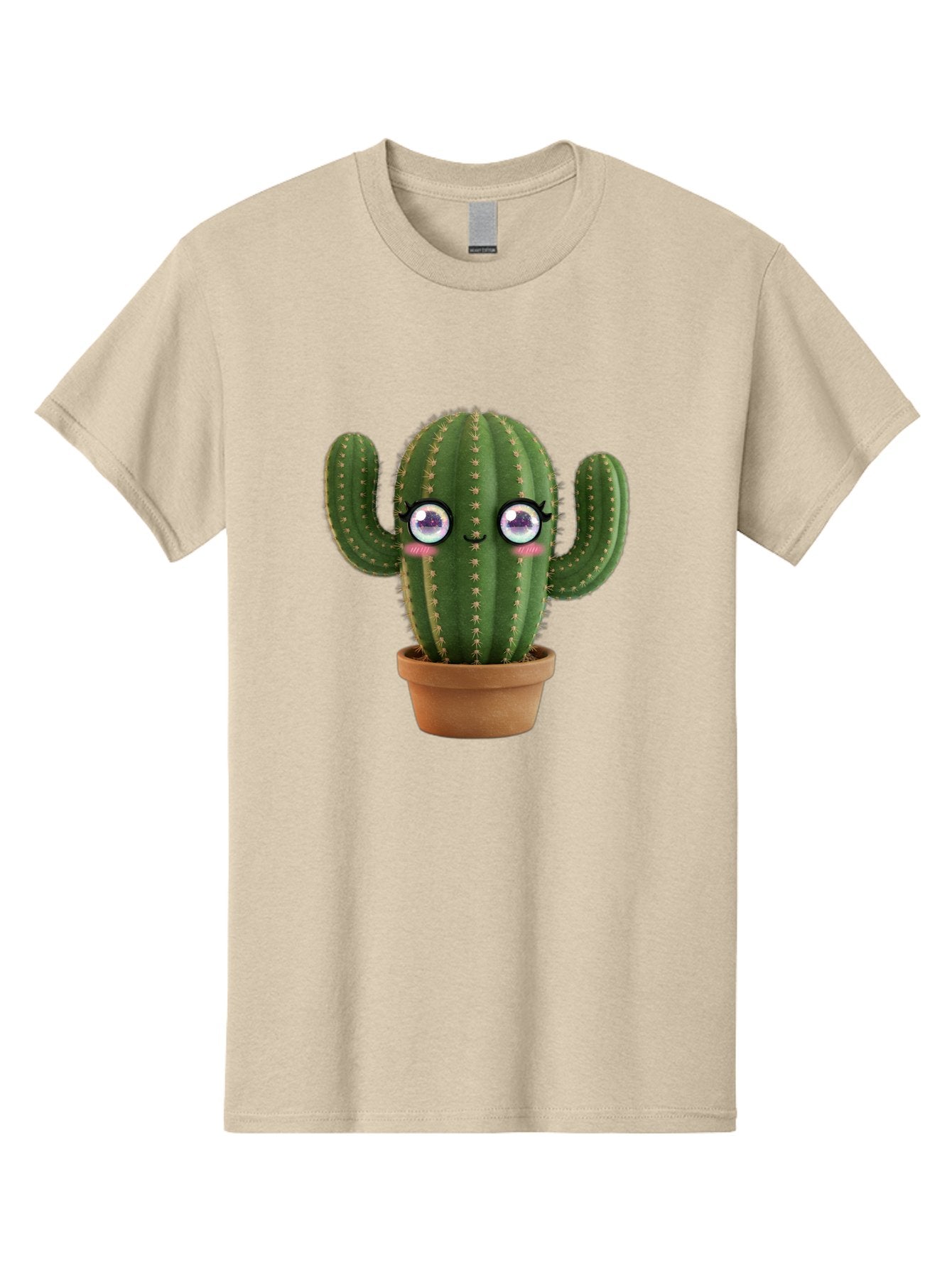 Cute-Cactus-1 Men'S Graphic Tee, 100% Cotton, Comfortable Casual Summer Wear, Machine Washable, Cartoon Cactus, Anthropomorphic Plant, Kawaii Character, Potted Cactus, Succulent Design, Funny Face, Cute Eyes, Terracotta Pot, Quirky Character, Bac961 11