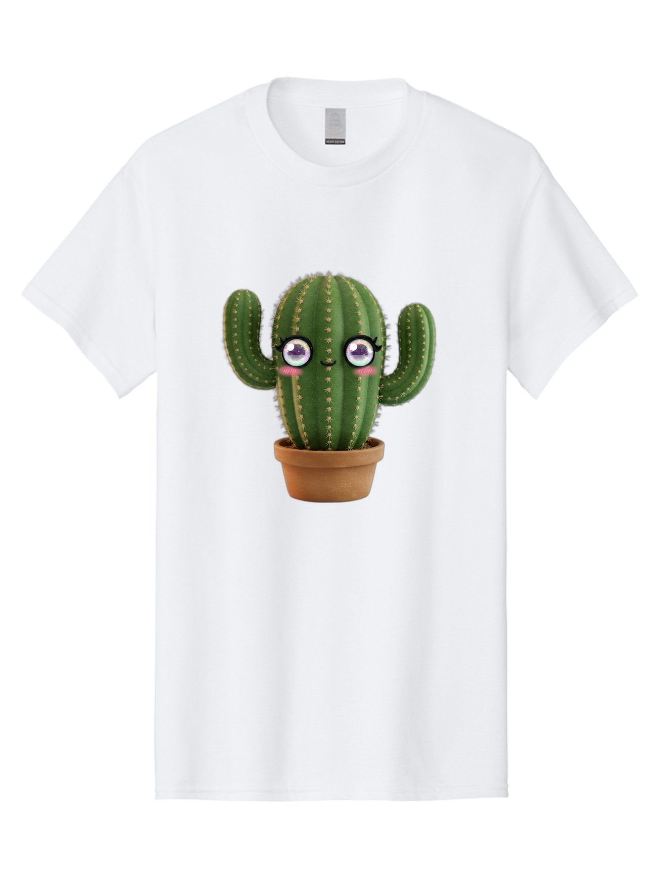 Cute-Cactus-1 Men'S Graphic Tee, 100% Cotton, Comfortable Casual Summer Wear, Machine Washable, Cartoon Cactus, Anthropomorphic Plant, Kawaii Character, Potted Cactus, Succulent Design, Funny Face, Cute Eyes, Terracotta Pot, Quirky Character, Bac961 15