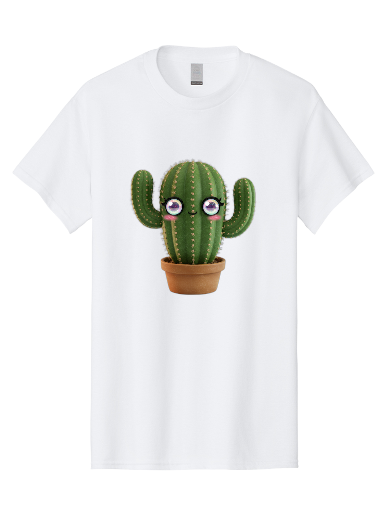 Cute-Cactus-1 Men'S Graphic Tee, 100% Cotton, Comfortable Casual Summer Wear, Machine Washable, Cartoon Cactus, Anthropomorphic Plant, Kawaii Character, Potted Cactus, Succulent Design, Funny Face, Cute Eyes, Terracotta Pot, Quirky Character, Bac961