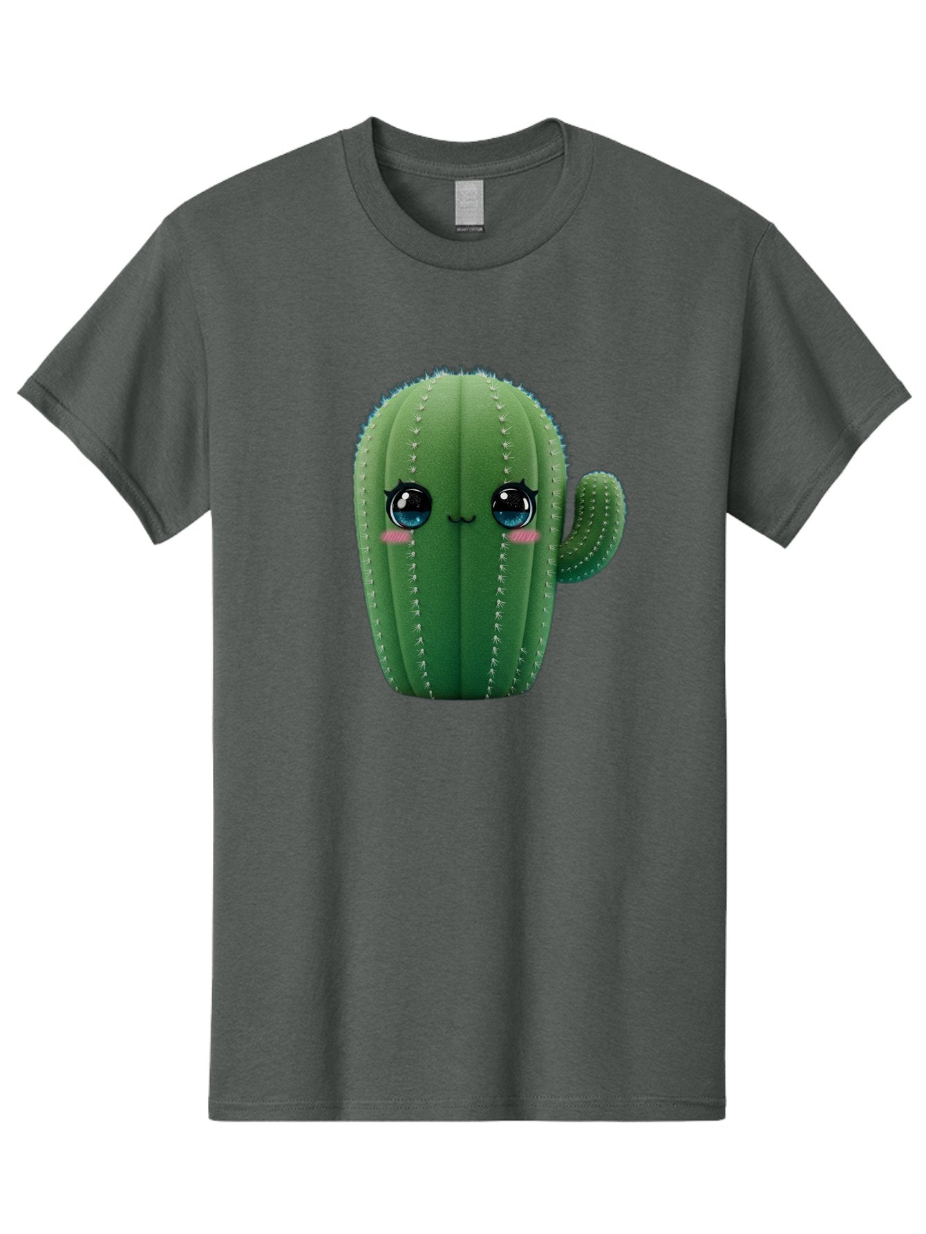 Cute-Cactus Men'S Graphic Tee, 100% Cotton, Comfortable Casual Summer Wear, Machine Washable, Cartoon Cactus, Cute Plush Toy, Adorable Desert Plant, Kawaii Character, Soft Toy, Blue Eyes, Smiling Face, Pink Cheeks Bac962 9