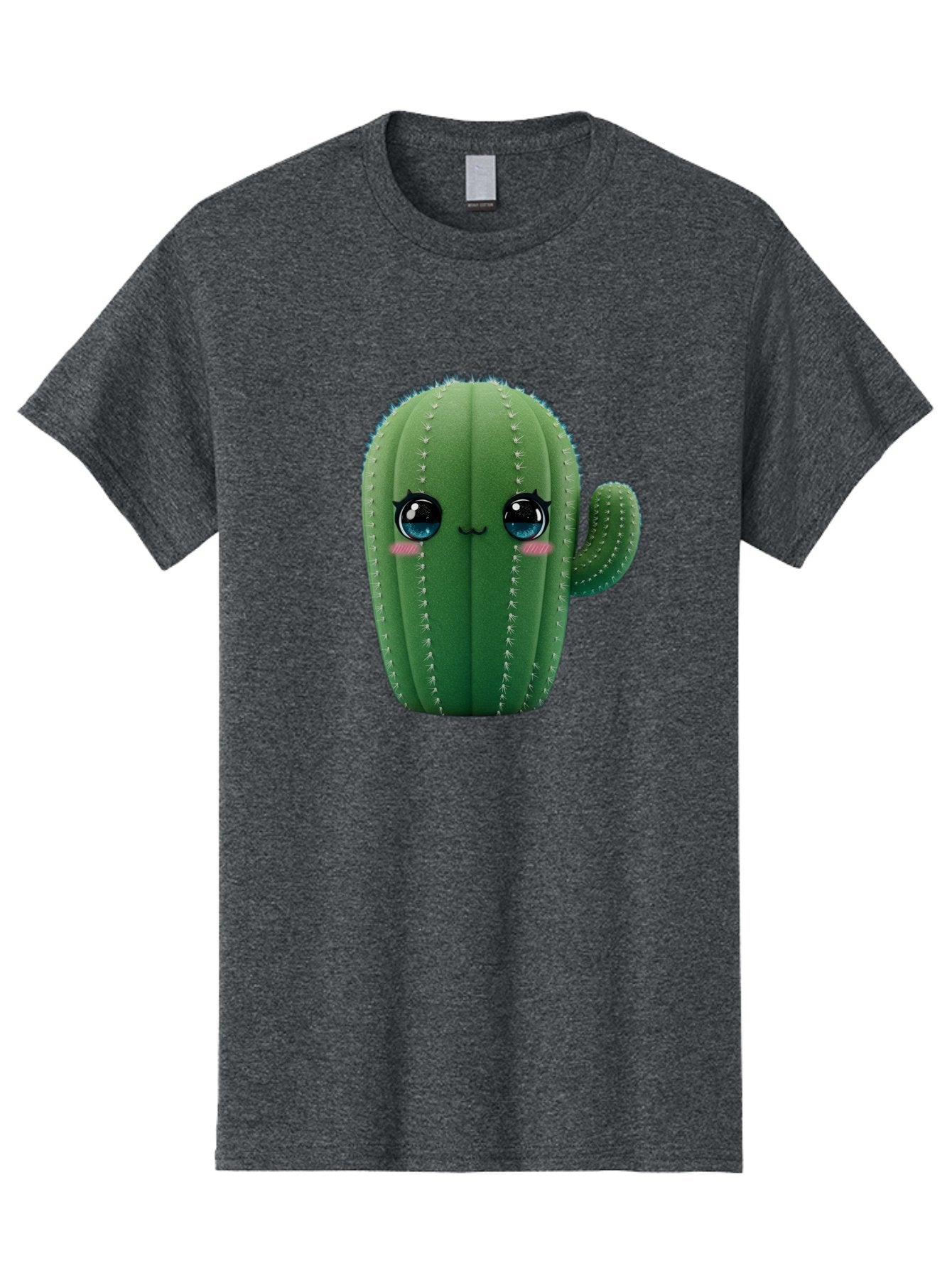 Cute-Cactus Men'S Graphic Tee, 100% Cotton, Comfortable Casual Summer Wear, Machine Washable, Cartoon Cactus, Cute Plush Toy, Adorable Desert Plant, Kawaii Character, Soft Toy, Blue Eyes, Smiling Face, Pink Cheeks Bac962 12