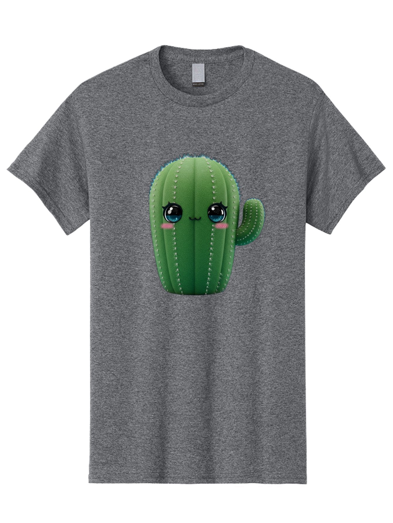 Cute-Cactus Men'S Graphic Tee, 100% Cotton, Comfortable Casual Summer Wear, Machine Washable, Cartoon Cactus, Cute Plush Toy, Adorable Desert Plant, Kawaii Character, Soft Toy, Blue Eyes, Smiling Face, Pink Cheeks Bac962 7