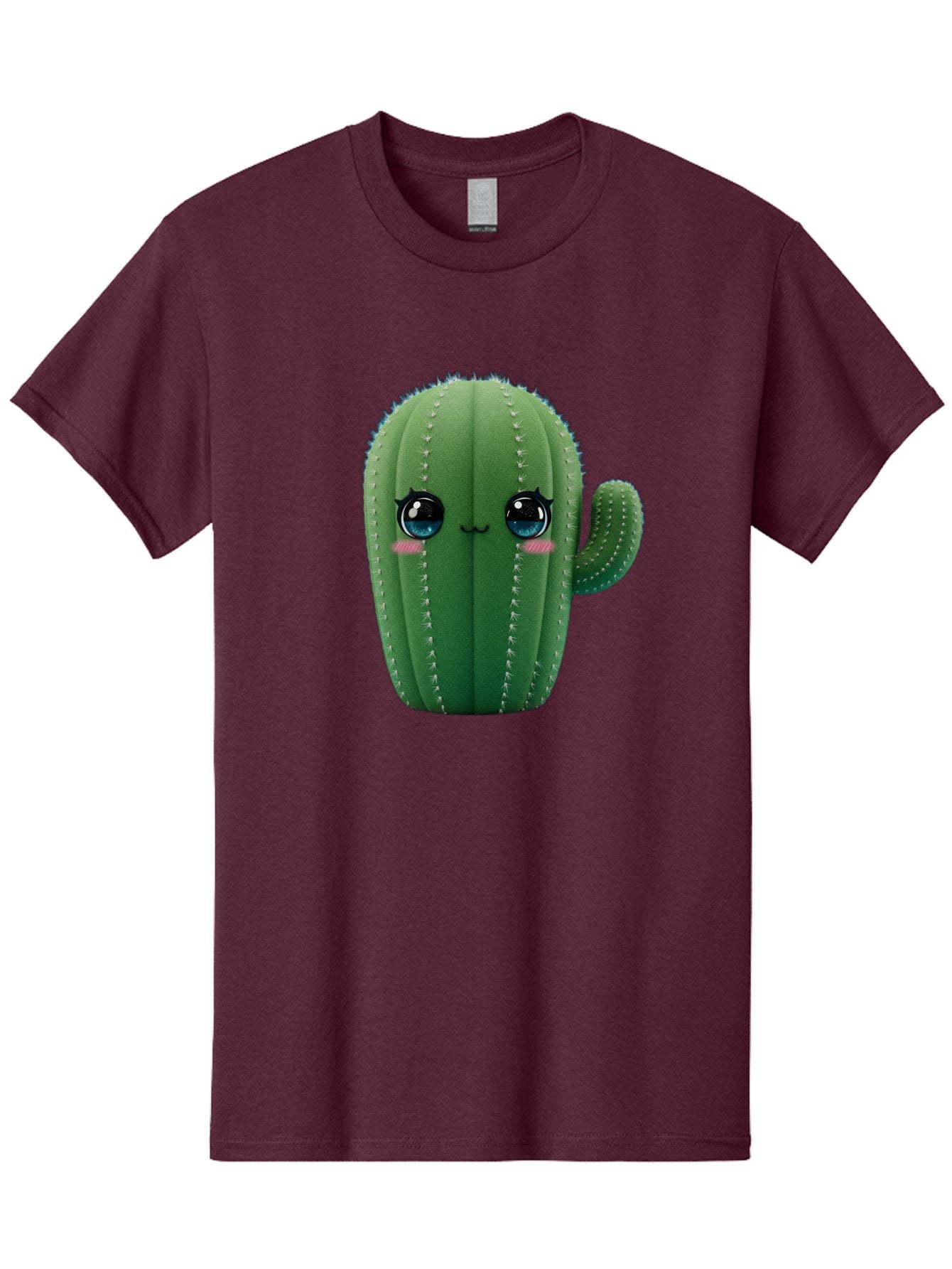 Cute-Cactus Men'S Graphic Tee, 100% Cotton, Comfortable Casual Summer Wear, Machine Washable, Cartoon Cactus, Cute Plush Toy, Adorable Desert Plant, Kawaii Character, Soft Toy, Blue Eyes, Smiling Face, Pink Cheeks Bac962 14