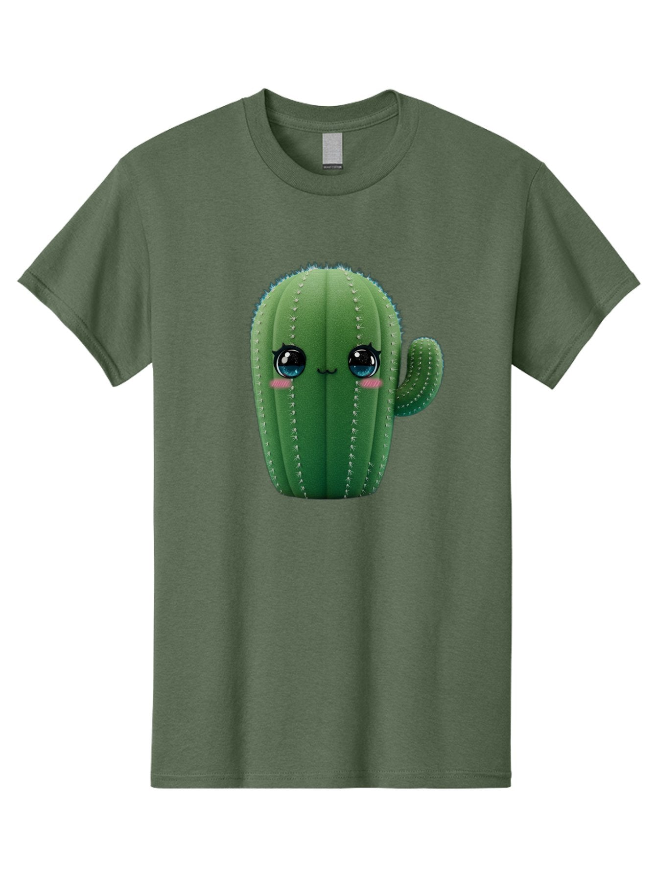 Cute-Cactus Men'S Graphic Tee, 100% Cotton, Comfortable Casual Summer Wear, Machine Washable, Cartoon Cactus, Cute Plush Toy, Adorable Desert Plant, Kawaii Character, Soft Toy, Blue Eyes, Smiling Face, Pink Cheeks Bac962 15
