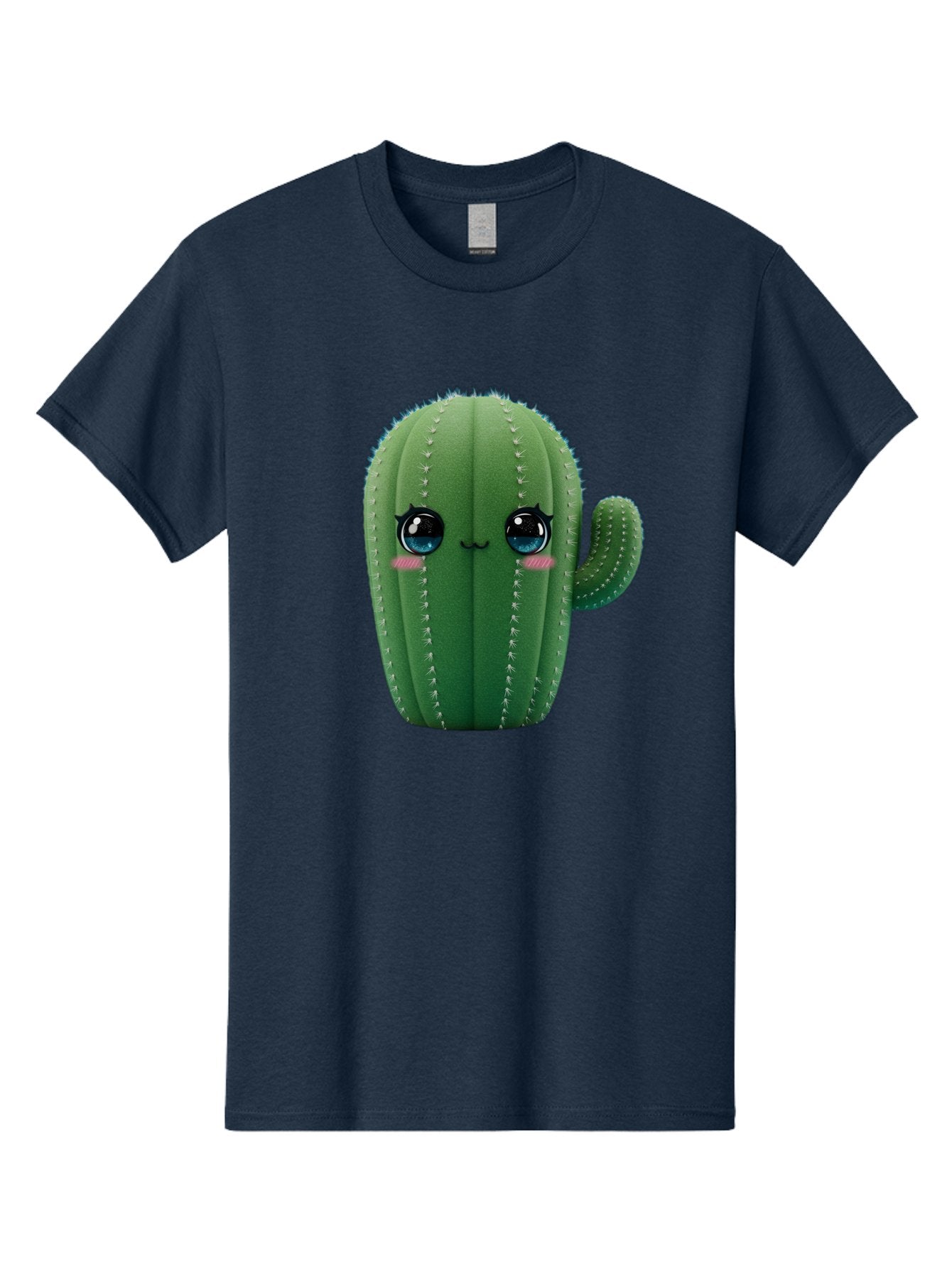 Cute-Cactus Men'S Graphic Tee, 100% Cotton, Comfortable Casual Summer Wear, Machine Washable, Cartoon Cactus, Cute Plush Toy, Adorable Desert Plant, Kawaii Character, Soft Toy, Blue Eyes, Smiling Face, Pink Cheeks Bac962 6