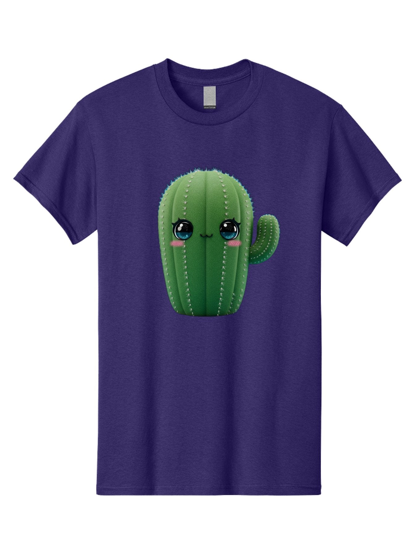 Cute-Cactus Men'S Graphic Tee, 100% Cotton, Comfortable Casual Summer Wear, Machine Washable, Cartoon Cactus, Cute Plush Toy, Adorable Desert Plant, Kawaii Character, Soft Toy, Blue Eyes, Smiling Face, Pink Cheeks Bac962