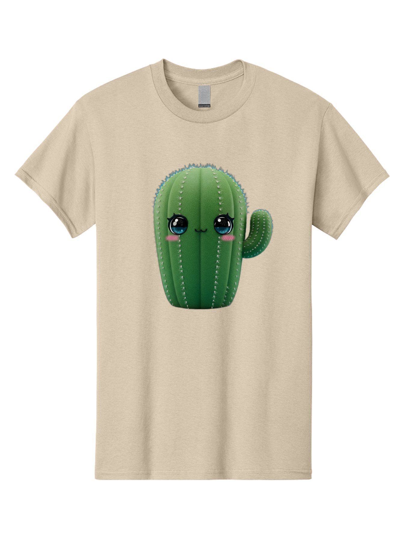 Cute-Cactus Men'S Graphic Tee, 100% Cotton, Comfortable Casual Summer Wear, Machine Washable, Cartoon Cactus, Cute Plush Toy, Adorable Desert Plant, Kawaii Character, Soft Toy, Blue Eyes, Smiling Face, Pink Cheeks Bac962 13