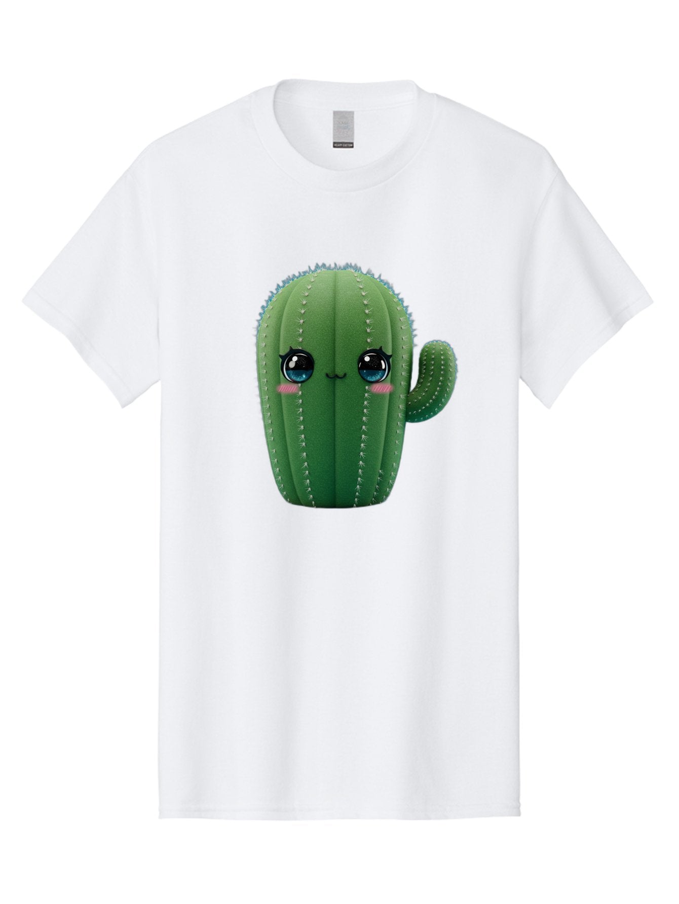 Cute-Cactus Men'S Graphic Tee, 100% Cotton, Comfortable Casual Summer Wear, Machine Washable, Cartoon Cactus, Cute Plush Toy, Adorable Desert Plant, Kawaii Character, Soft Toy, Blue Eyes, Smiling Face, Pink Cheeks Bac962 8