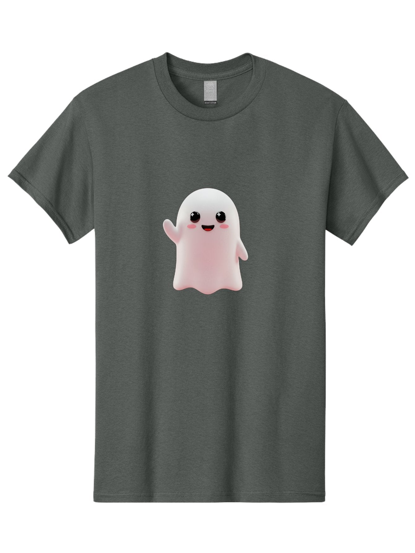 Cute-Ghost Men'S Graphic Tee, 100% Cotton, Comfortable Casual Summer Wear, Machine Washable, Happy Ghost, Cartoon Character, Friendly Spirit, Kawaii Design, Smiling Face, Waving Hand, Adorable Illustration, Cute Eyes, Playful Gesture, Bac963 7