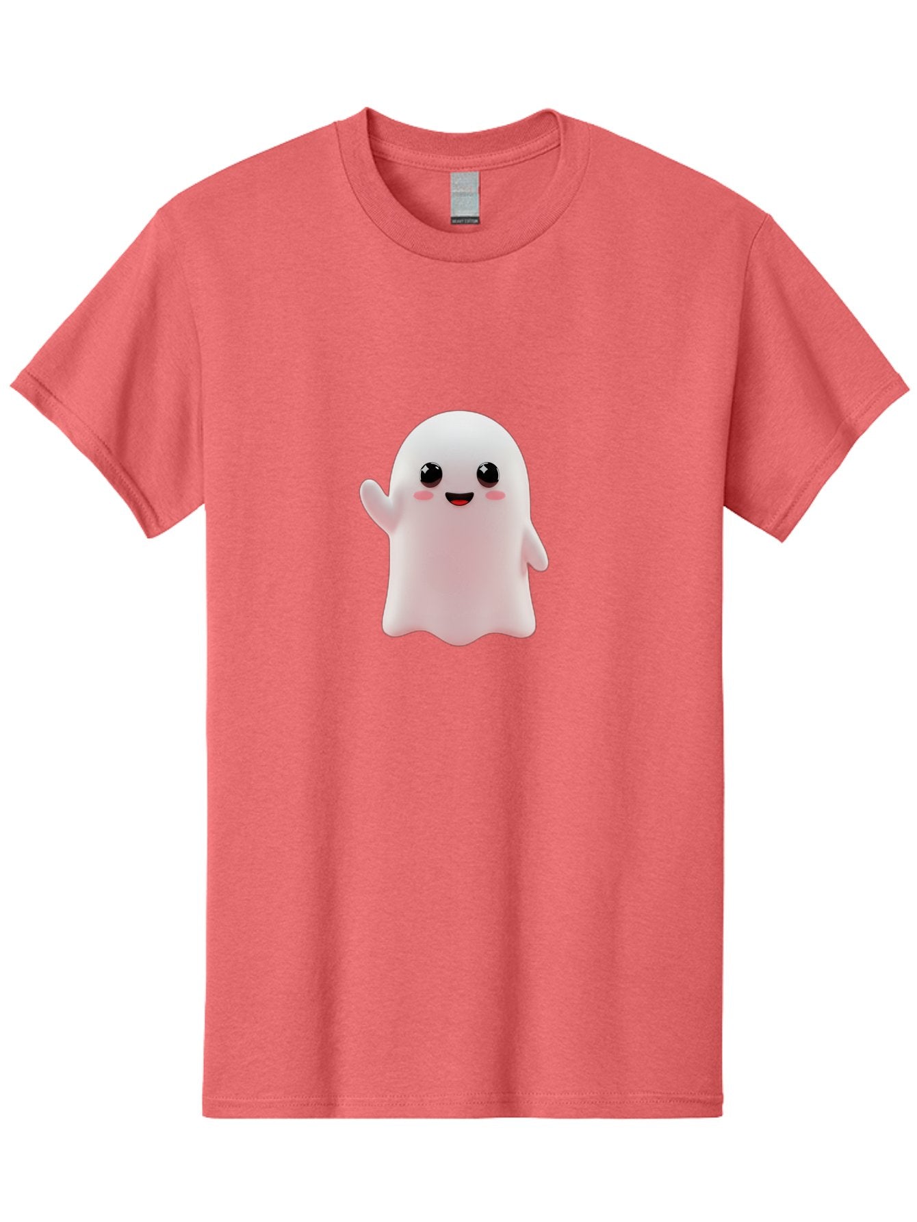 Cute-Ghost Men'S Graphic Tee, 100% Cotton, Comfortable Casual Summer Wear, Machine Washable, Happy Ghost, Cartoon Character, Friendly Spirit, Kawaii Design, Smiling Face, Waving Hand, Adorable Illustration, Cute Eyes, Playful Gesture, Bac963