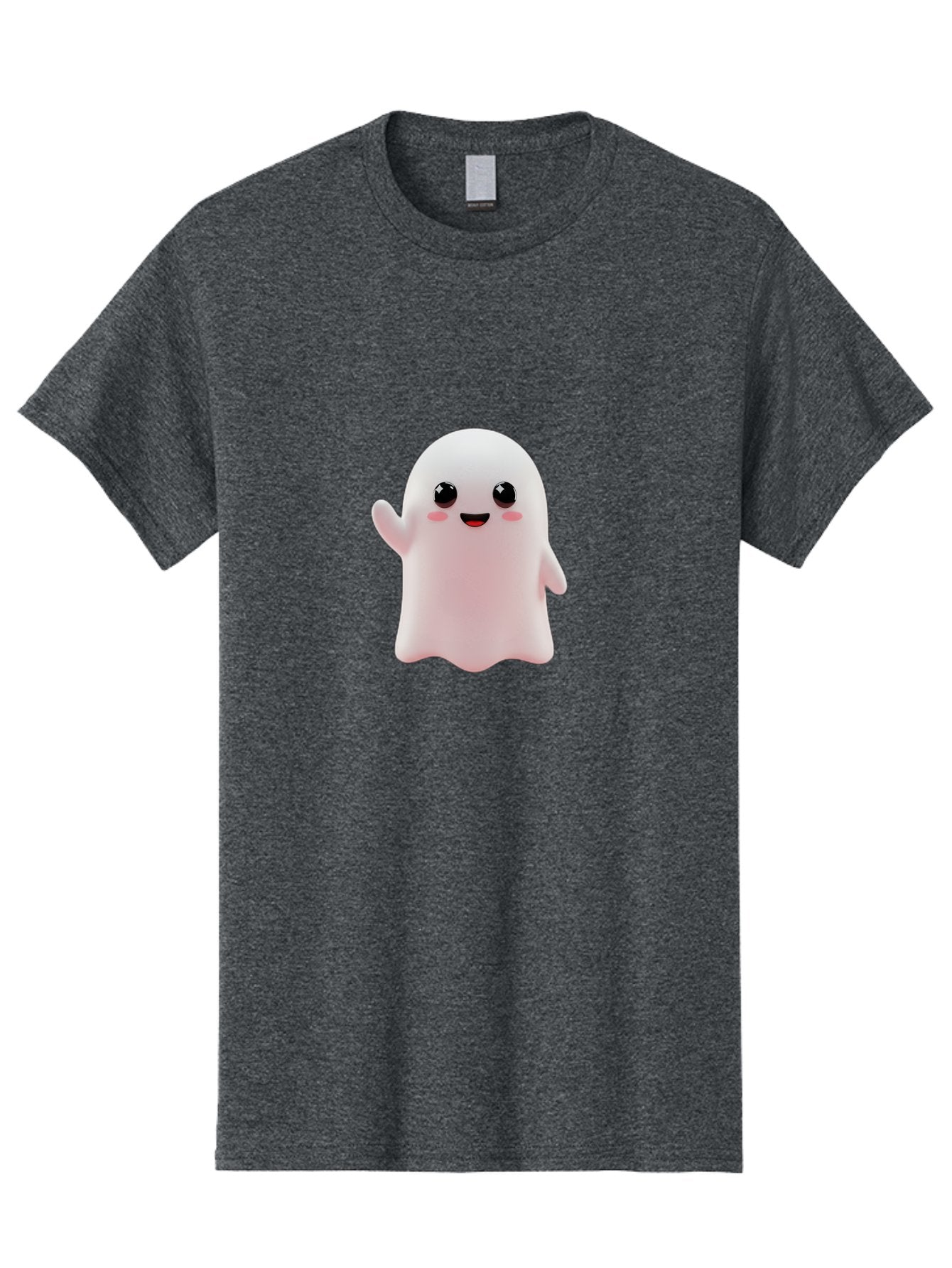 Cute-Ghost Men'S Graphic Tee, 100% Cotton, Comfortable Casual Summer Wear, Machine Washable, Happy Ghost, Cartoon Character, Friendly Spirit, Kawaii Design, Smiling Face, Waving Hand, Adorable Illustration, Cute Eyes, Playful Gesture, Bac963 6
