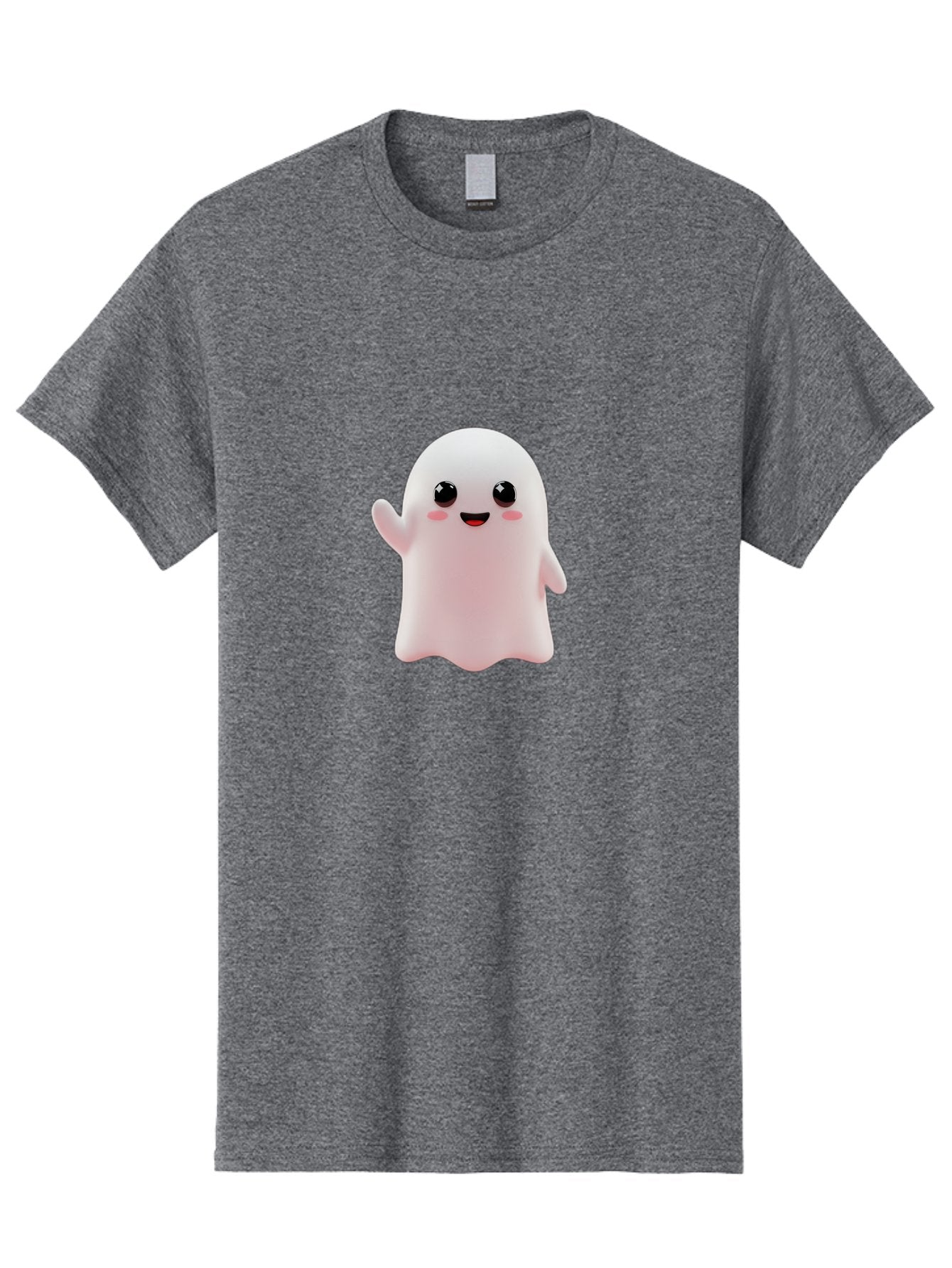 Cute-Ghost Men'S Graphic Tee, 100% Cotton, Comfortable Casual Summer Wear, Machine Washable, Happy Ghost, Cartoon Character, Friendly Spirit, Kawaii Design, Smiling Face, Waving Hand, Adorable Illustration, Cute Eyes, Playful Gesture, Bac963 8