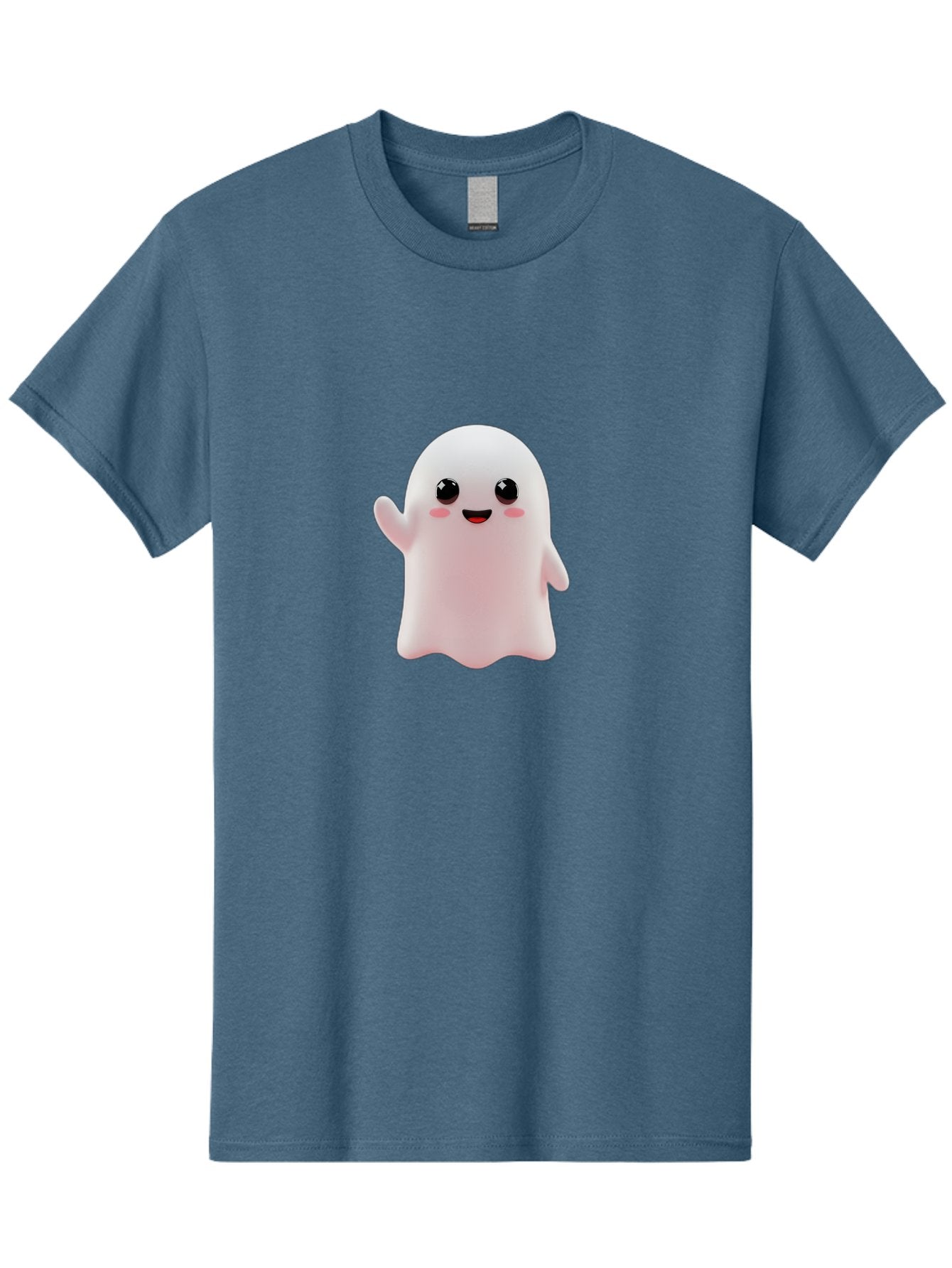 Cute-Ghost Men'S Graphic Tee, 100% Cotton, Comfortable Casual Summer Wear, Machine Washable, Happy Ghost, Cartoon Character, Friendly Spirit, Kawaii Design, Smiling Face, Waving Hand, Adorable Illustration, Cute Eyes, Playful Gesture, Bac963 13