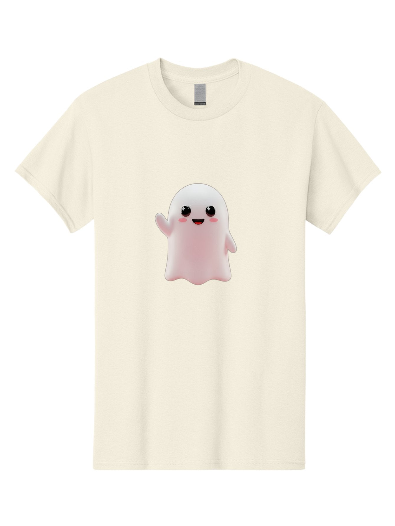 Cute-Ghost Men'S Graphic Tee, 100% Cotton, Comfortable Casual Summer Wear, Machine Washable, Happy Ghost, Cartoon Character, Friendly Spirit, Kawaii Design, Smiling Face, Waving Hand, Adorable Illustration, Cute Eyes, Playful Gesture, Bac963 5